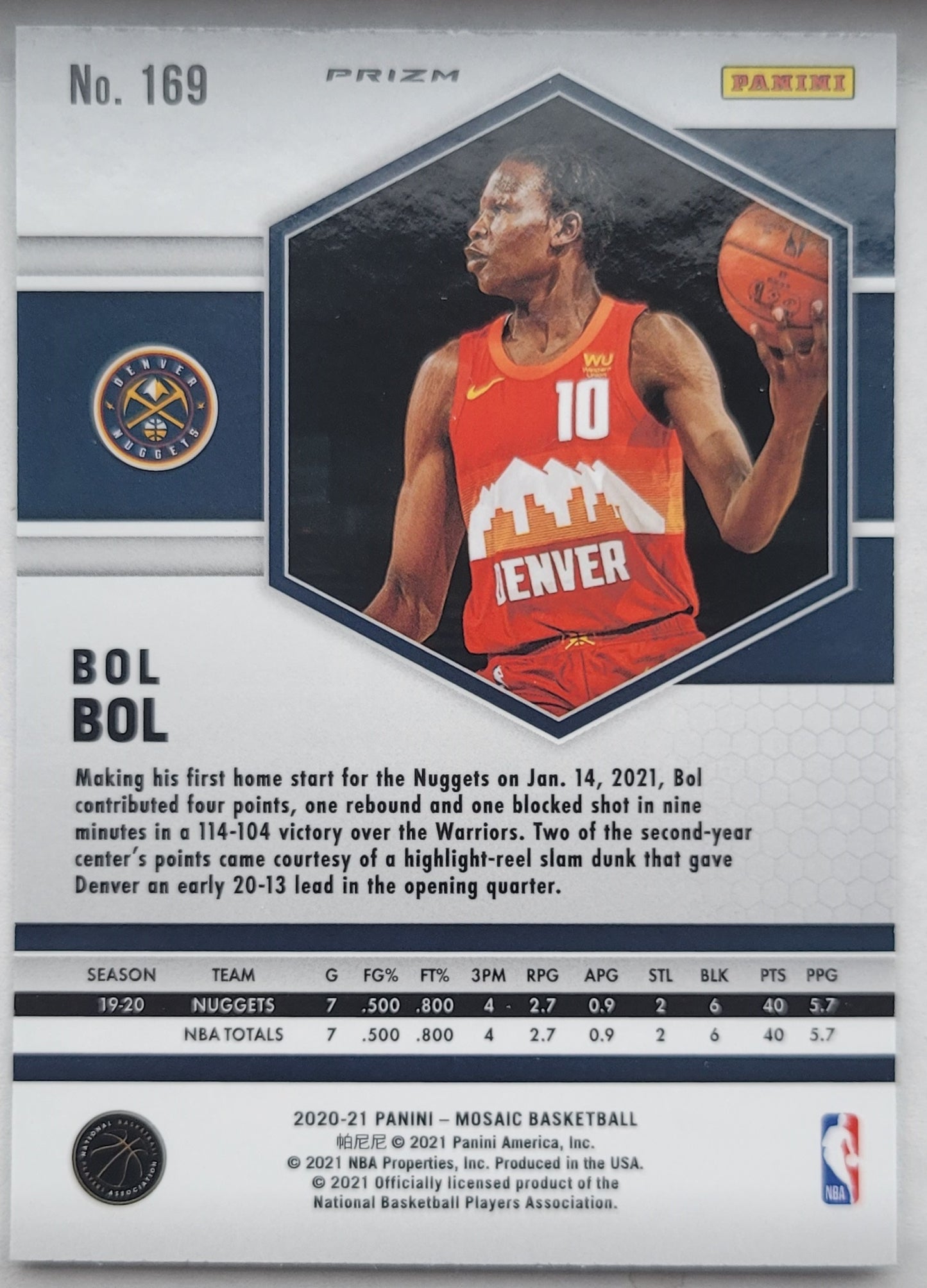 Bol Bol - 2020-21 Panini Mosaic Mosaic Reactive Blue #169