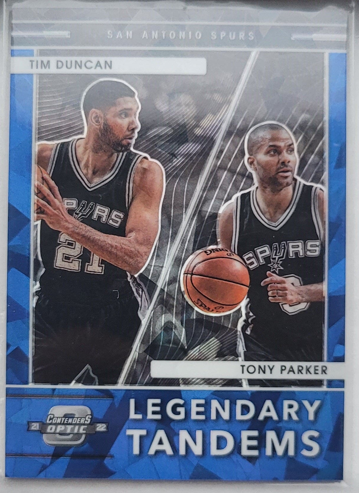 Tony Parker / Tim Duncan - 2021-22 Panini Contenders Optic Legendary Tandems Blue Cracked Ice #7 - 44/75