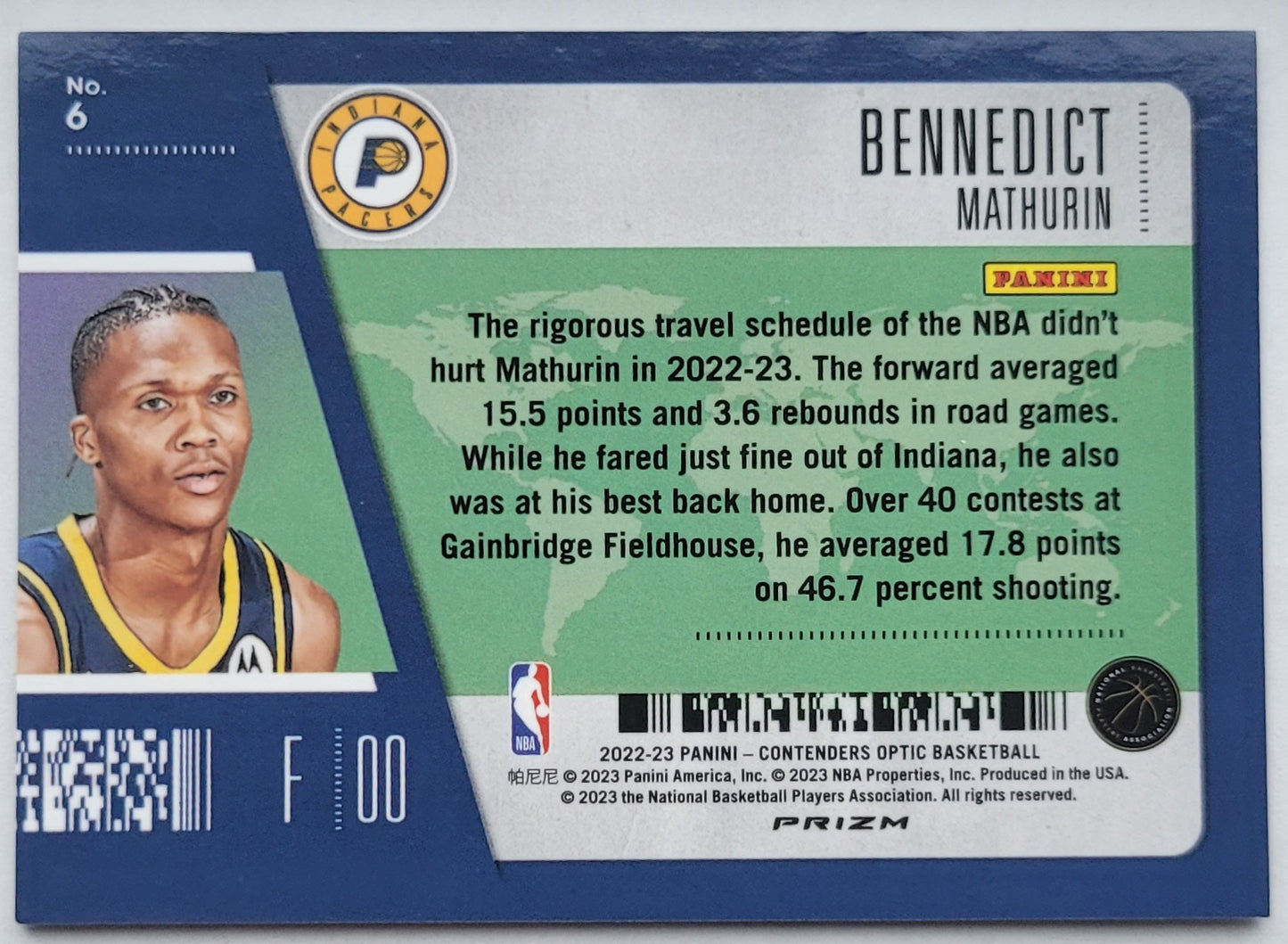 Bennedict Mathurin - 2022-23 Panini Contenders Optic First Class Ticket Blue Cracked Ice #6