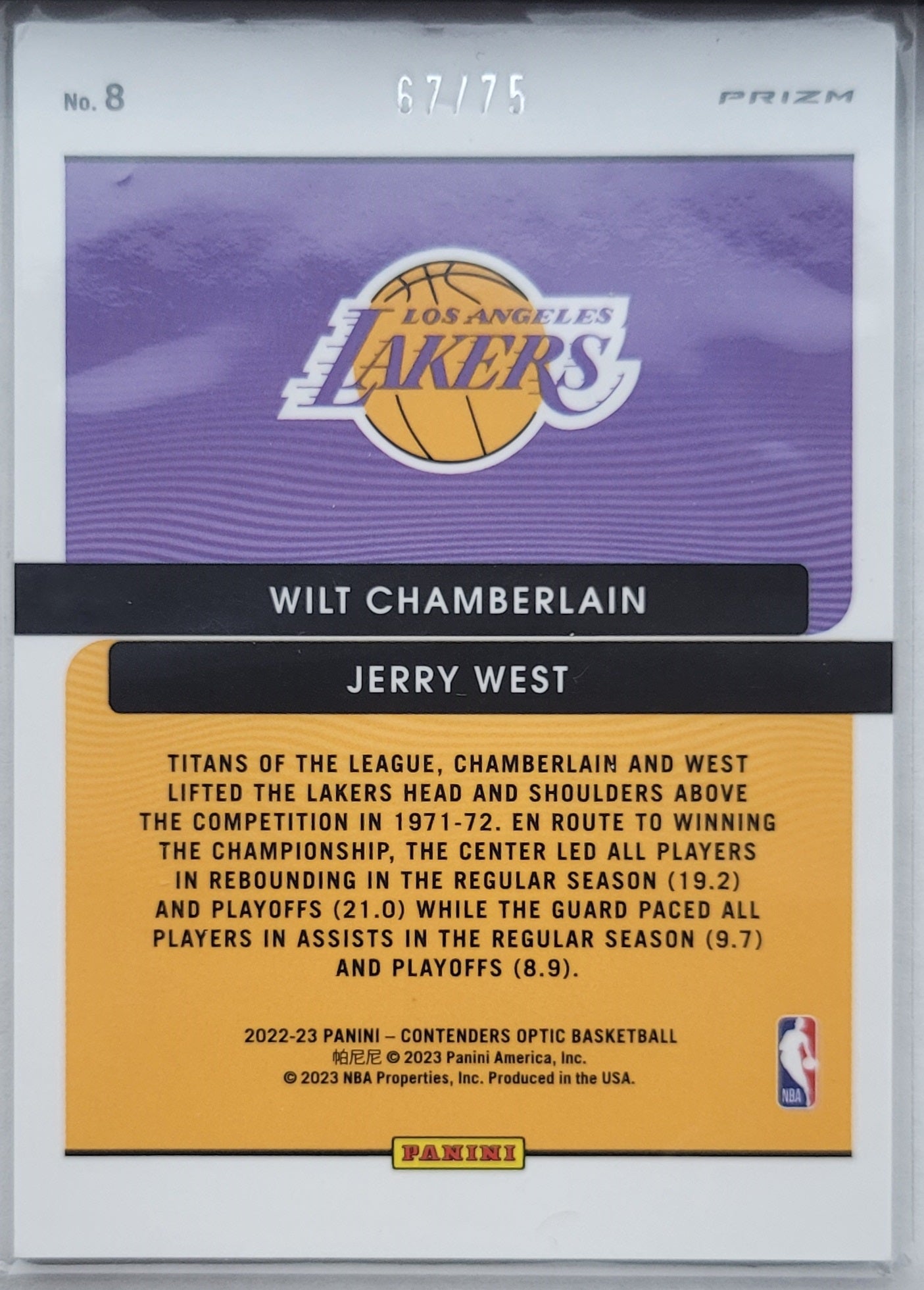 Jerry West / Wilt Chamberlain - 2022-23 Panini Contenders Optic Legendary Tandems Blue Cracked Ice #8 - 67/75