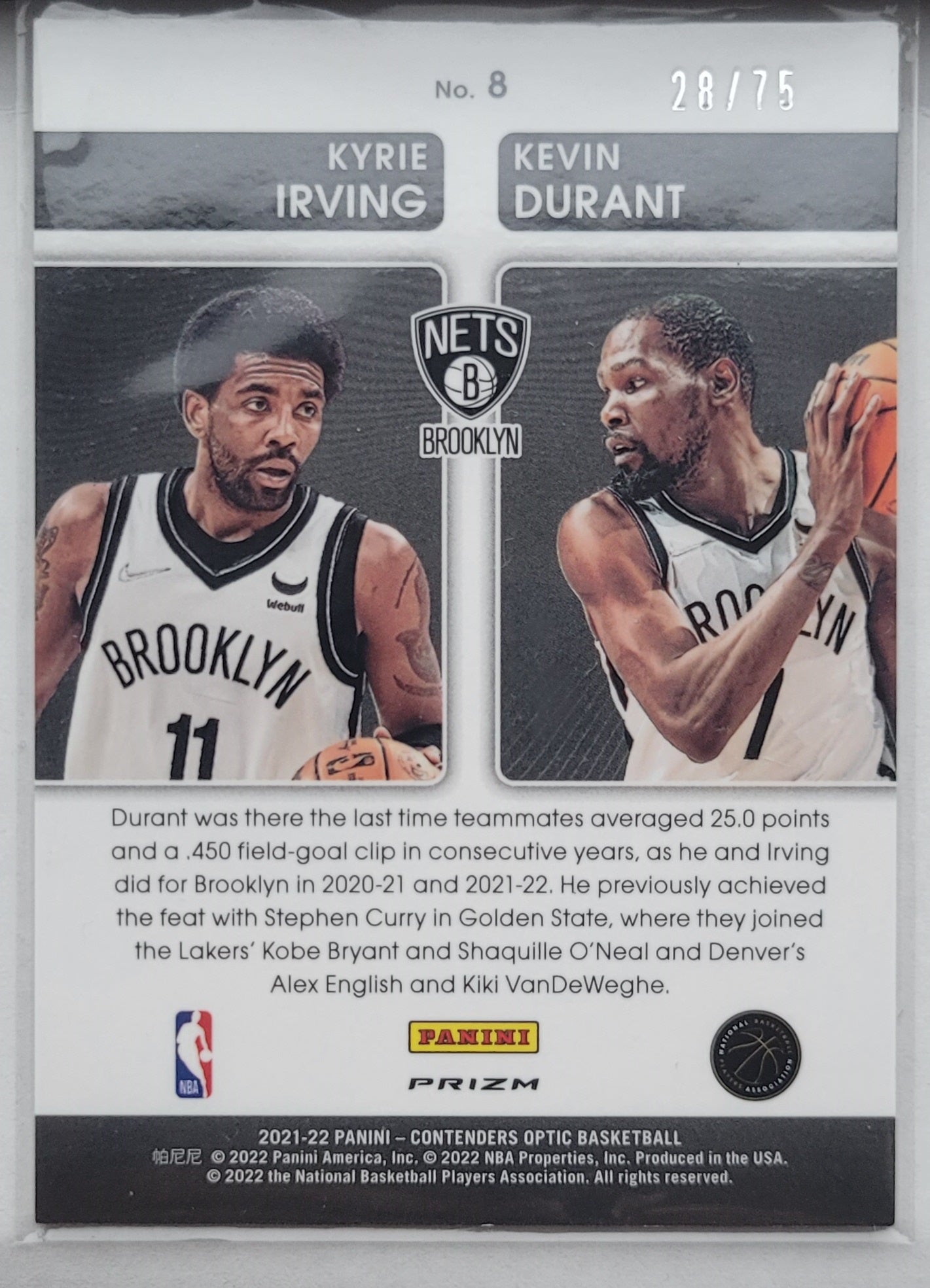 Kevin Durant / Kyrie Irving - 2021-22 Panini Contenders Optic Pick n Roll Blue Cracked Ice #8 - 28/75