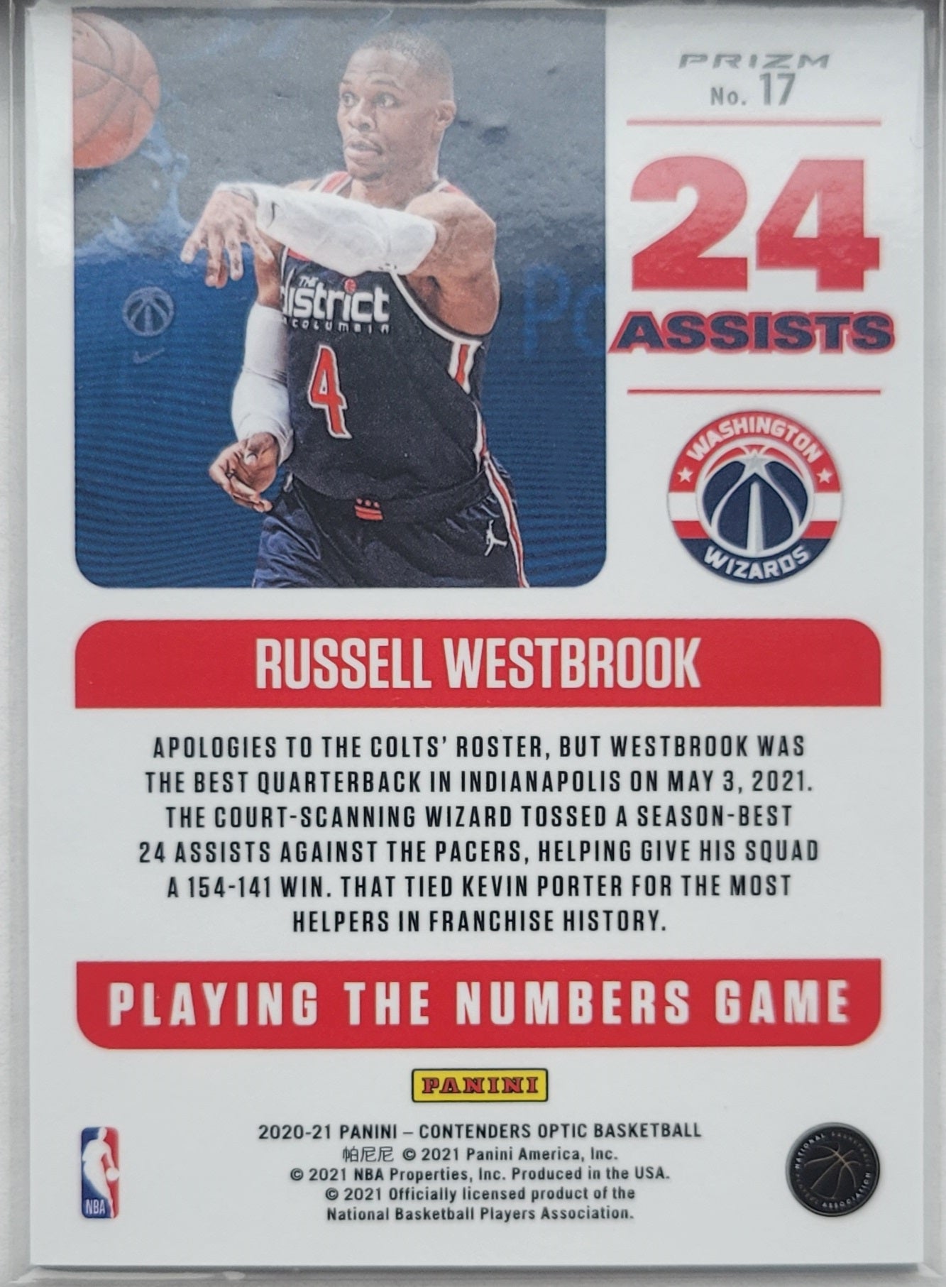 Russell Westbrook - 2020-21 Panini Contenders Optic Playing the Numbers Game Red Cracked Ice #17