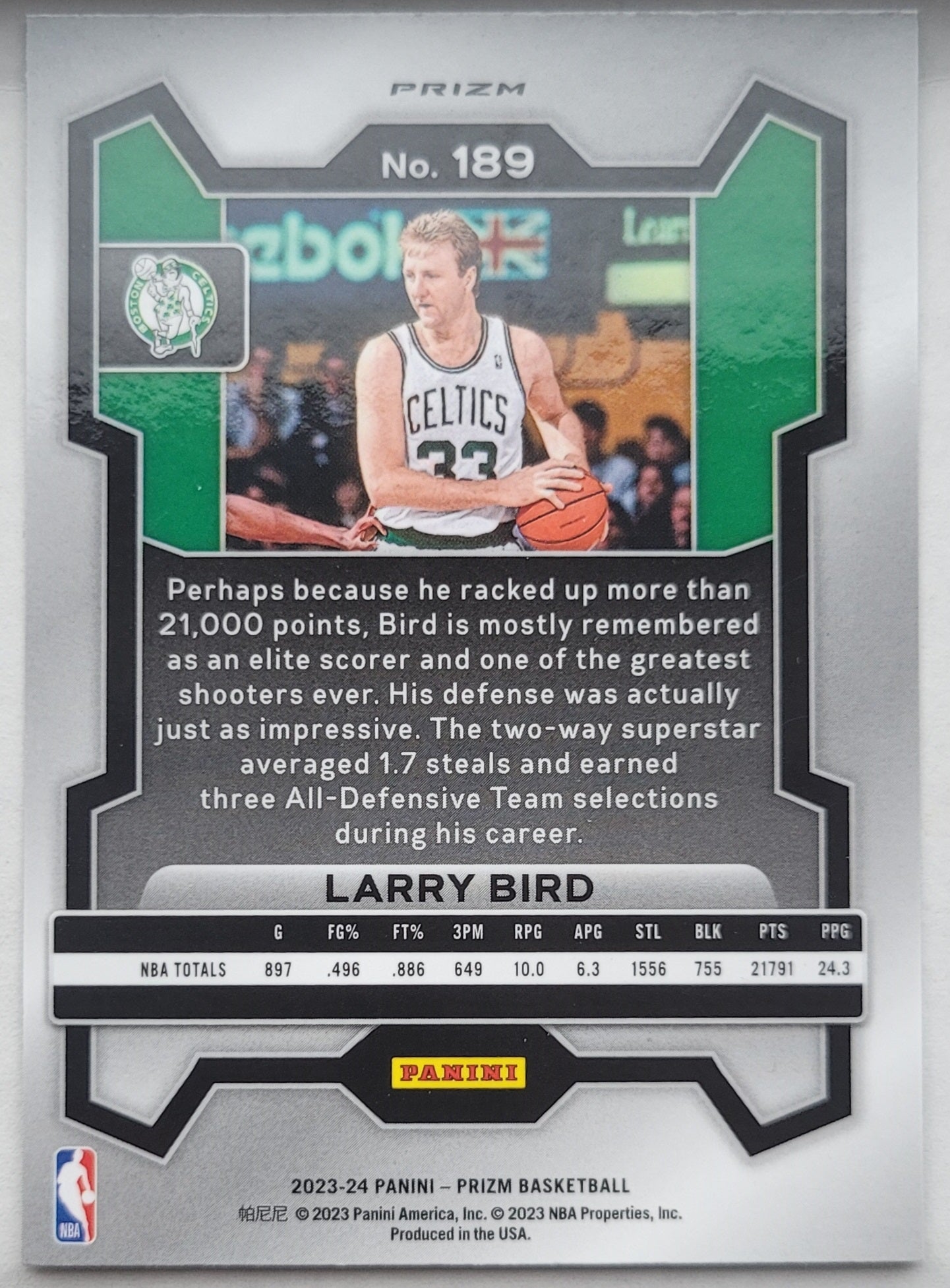 Larry Bird - 2023-24 Panini Prizm Prizms Green #189