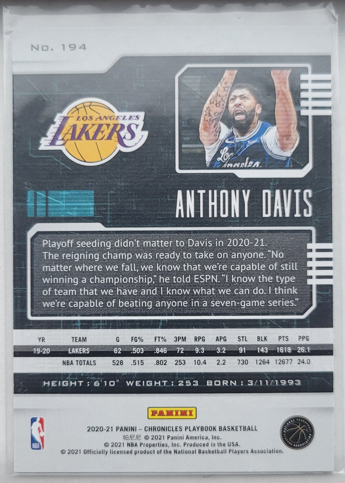 Anthony Davis - 2020-21 Panini Chronicles #194 Playbook