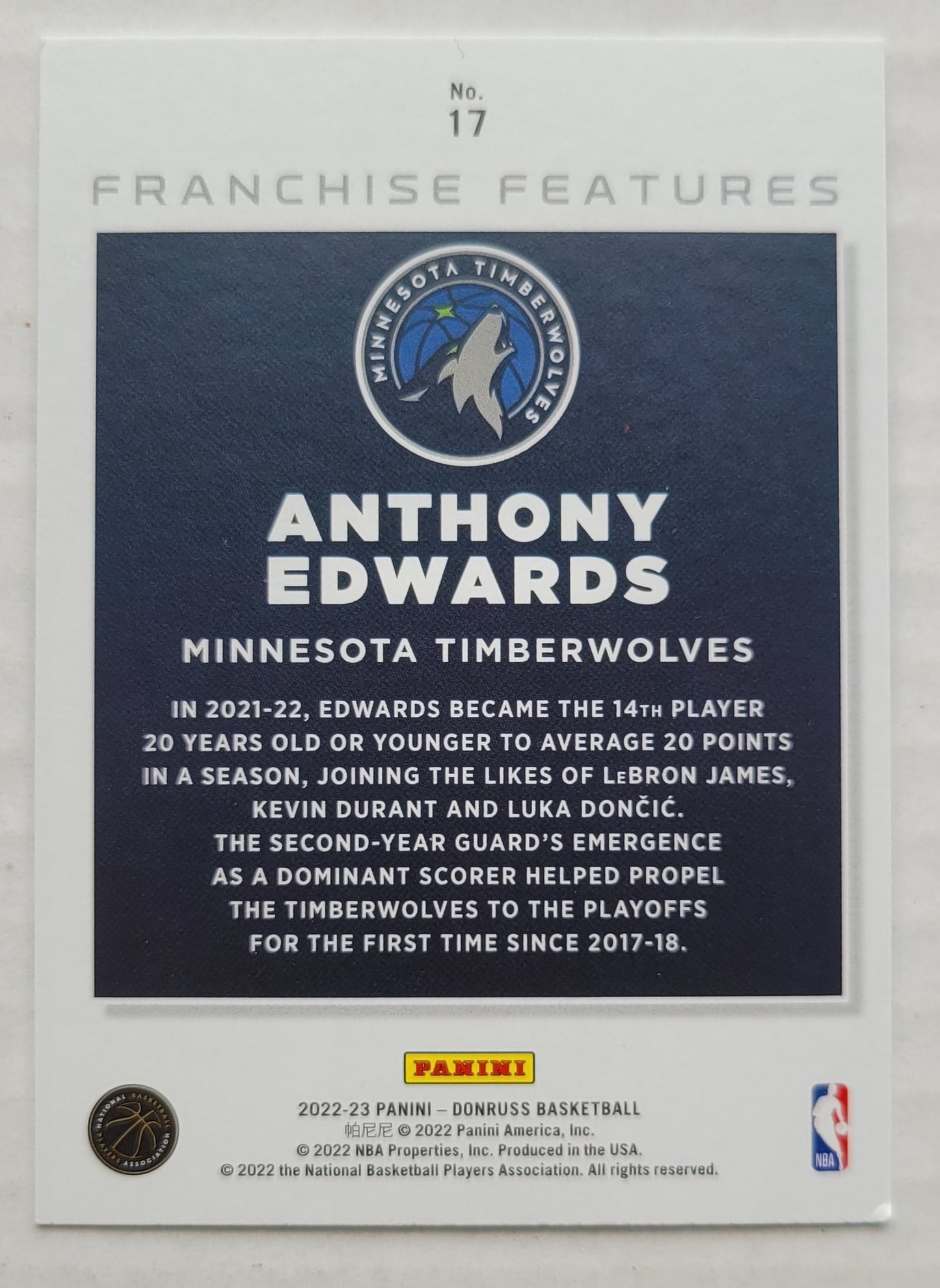 Anthony Edwards - 2022-23 Donruss Franchise Features #17