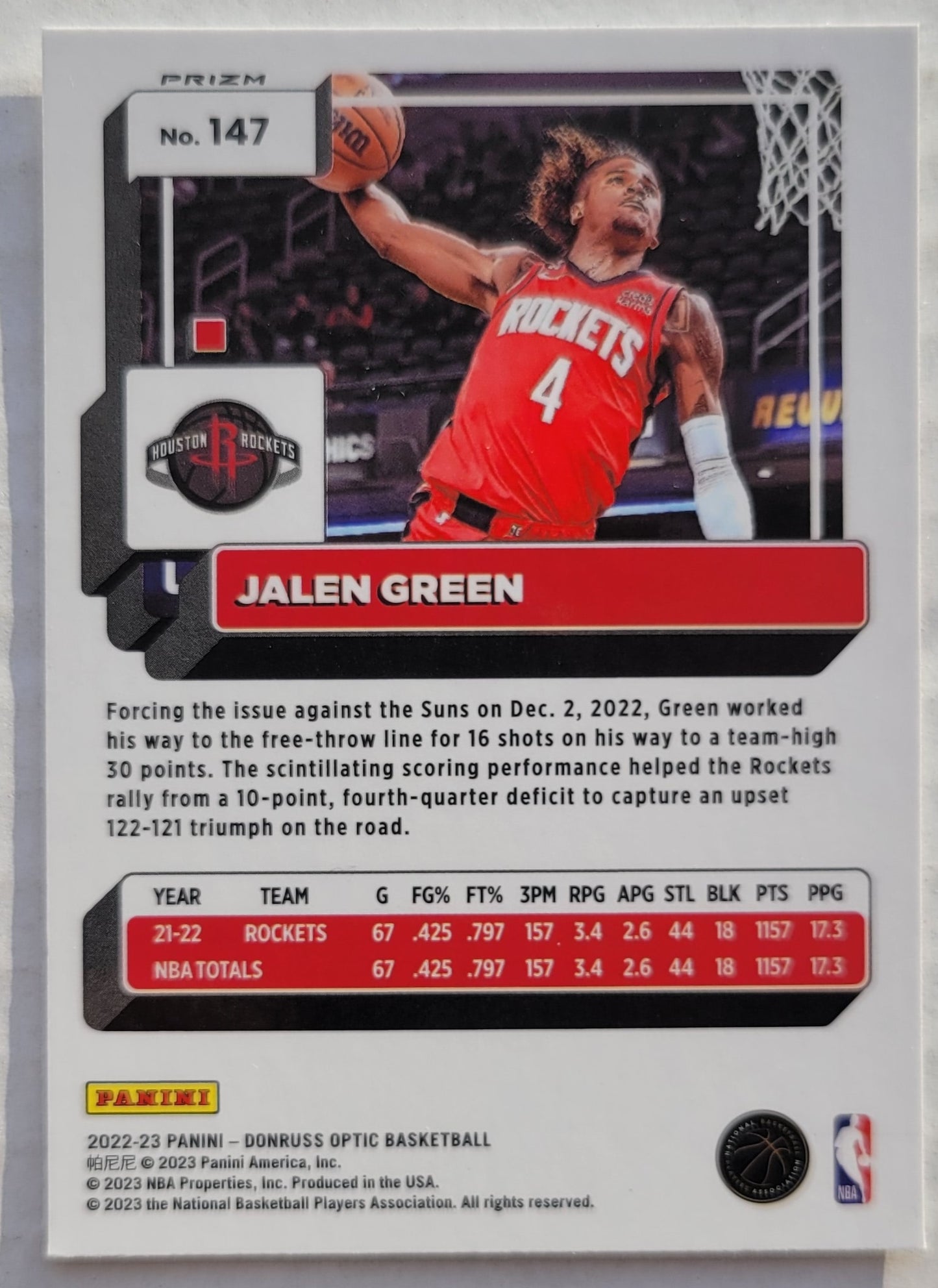 Jalen Green - 2022-23 Donruss Optic Holo #147