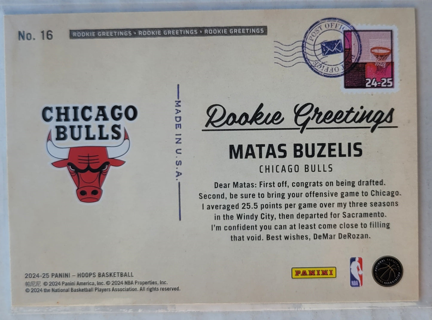 Matas Buzelis - 2024-25 Hoops Rookie Greetings #16
