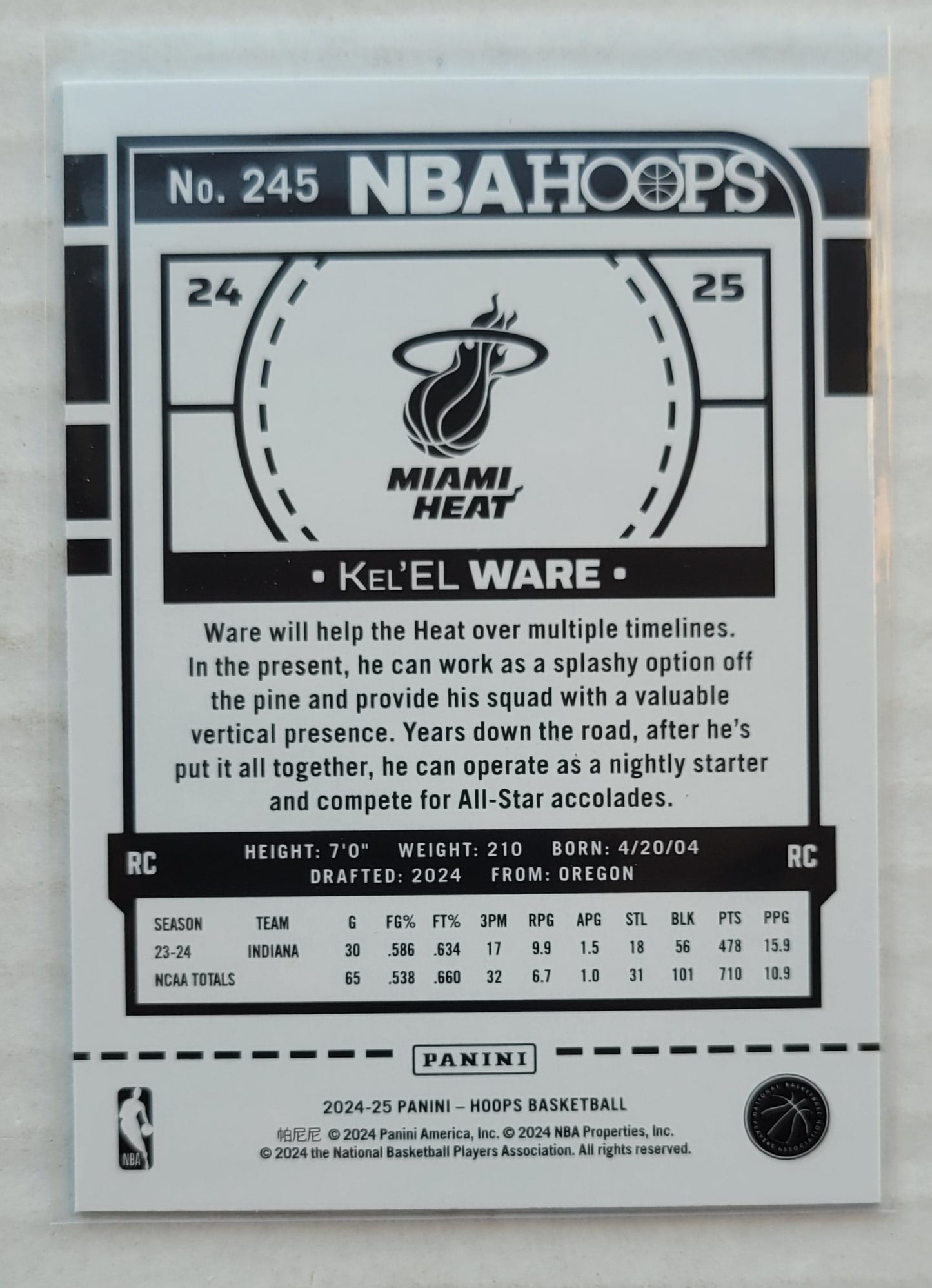 Kel'el Ware - 2024-25 Hoops #245 RC