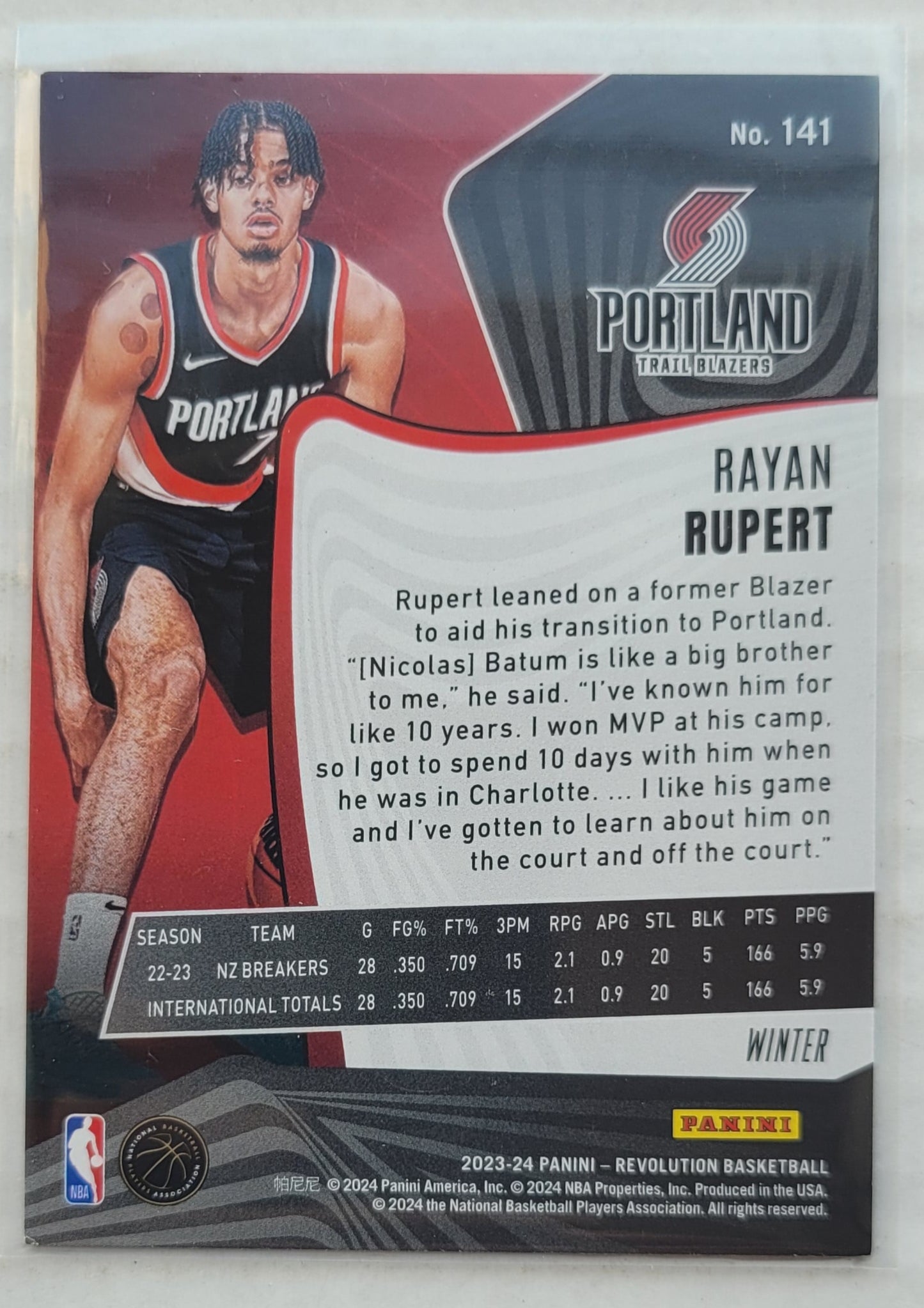 Rayan Rupert - 2023-24 Panini Revolution Winter #141 RC