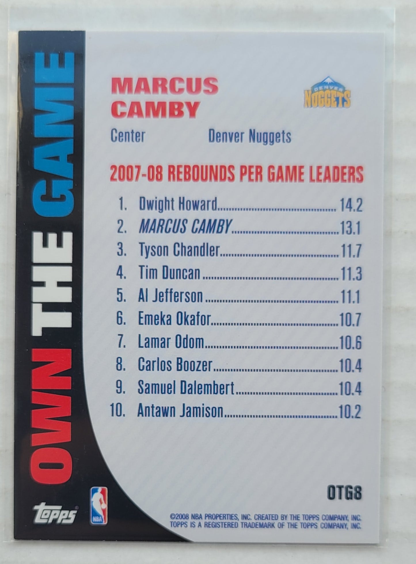 Marcus Camby - 2008-09 Topps Own the Game #OTG8