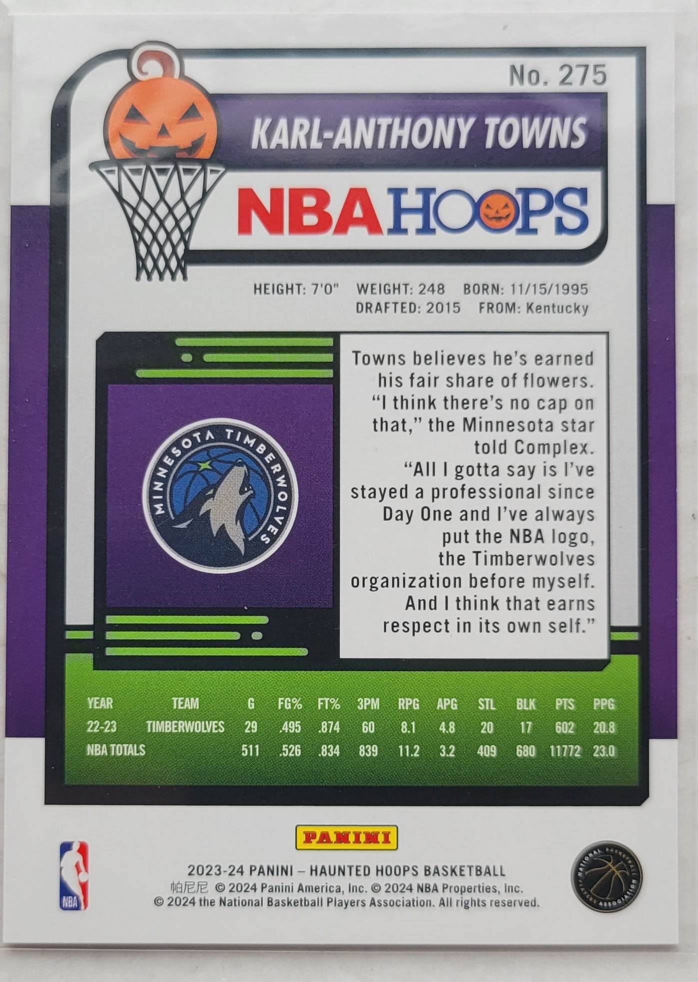 Karl-Anthony Towns - 2023-24 Hoops Haunted Hoops Orange #275