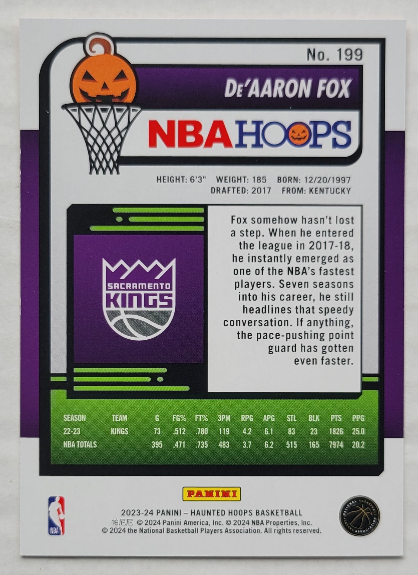 De'Aaron Fox - 2023-24 Hoops Haunted Hoops Orange #199