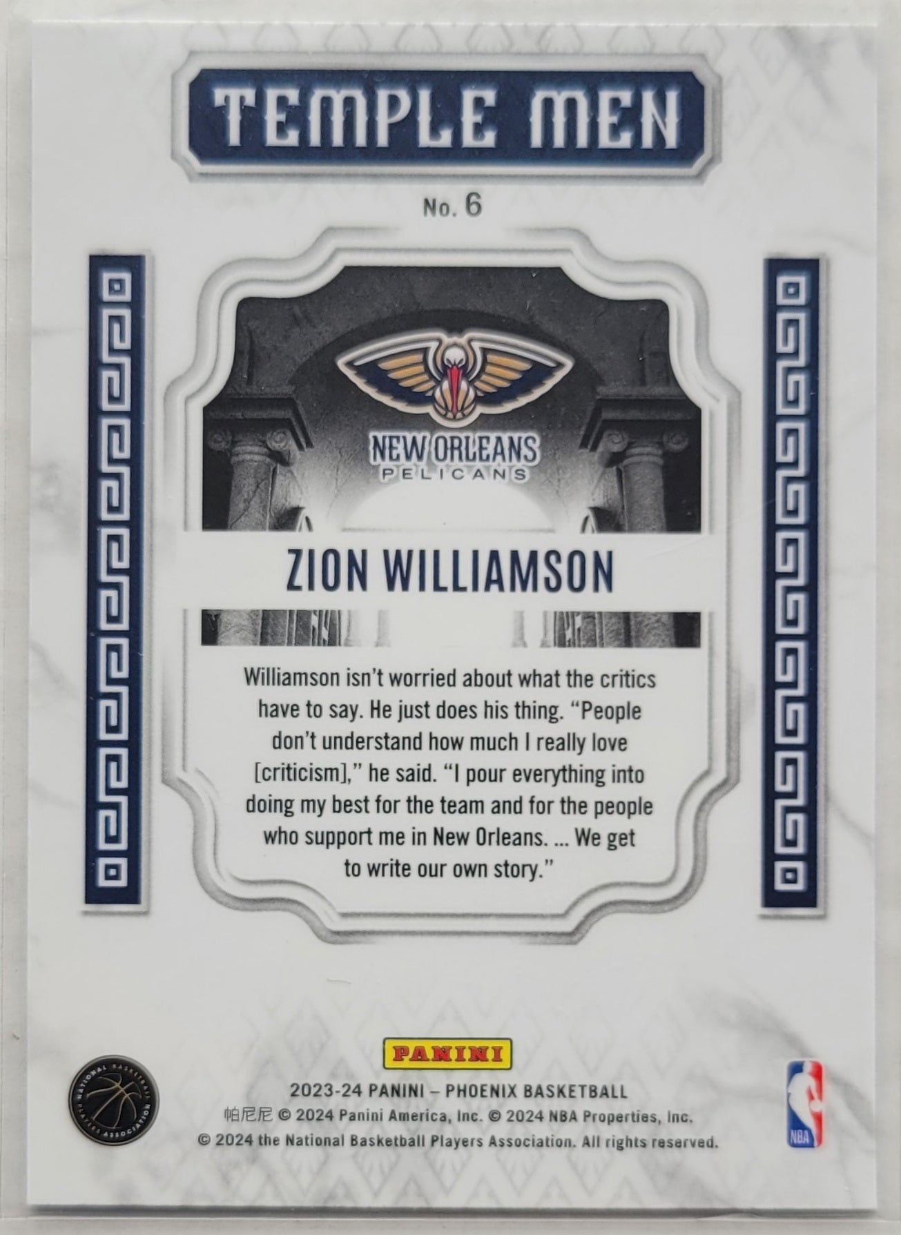 Zion Williamson - 2023-24 Panini Phoenix Temple Men #6
