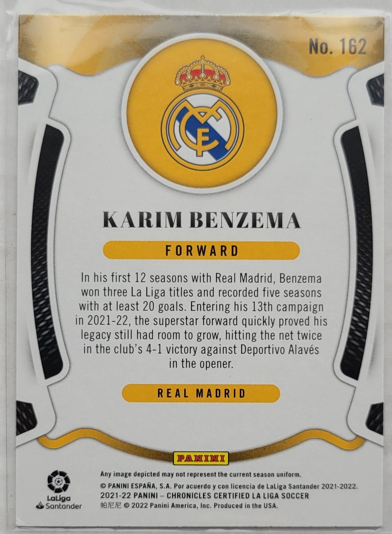 Karim Benzema - 2021-22 Panini Chronicles La Liga Purple Astro #162 Certified