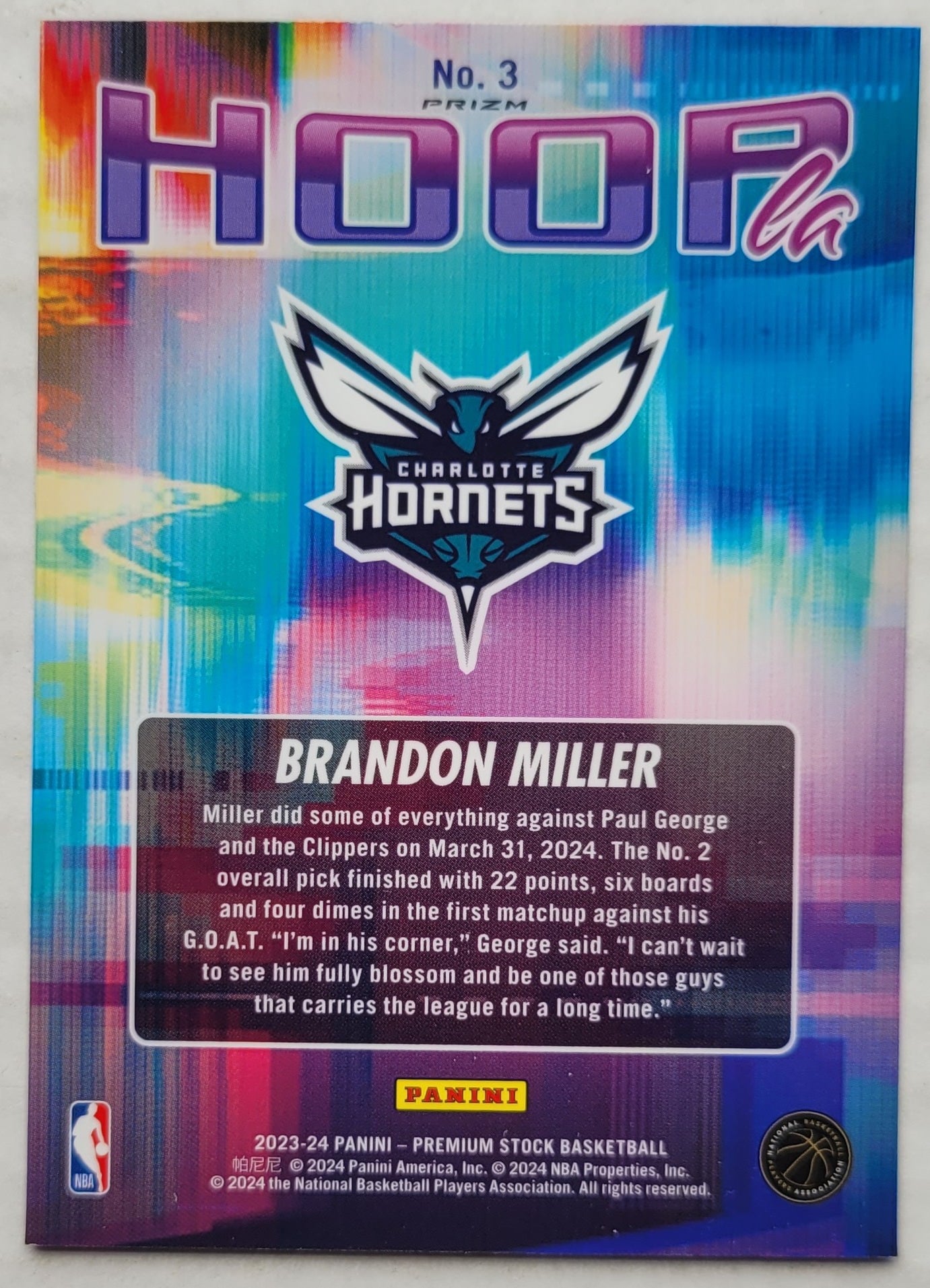 Brandon Miller - 2023-24 Hoops Premium Stock Hoopla Silver Prizm #3