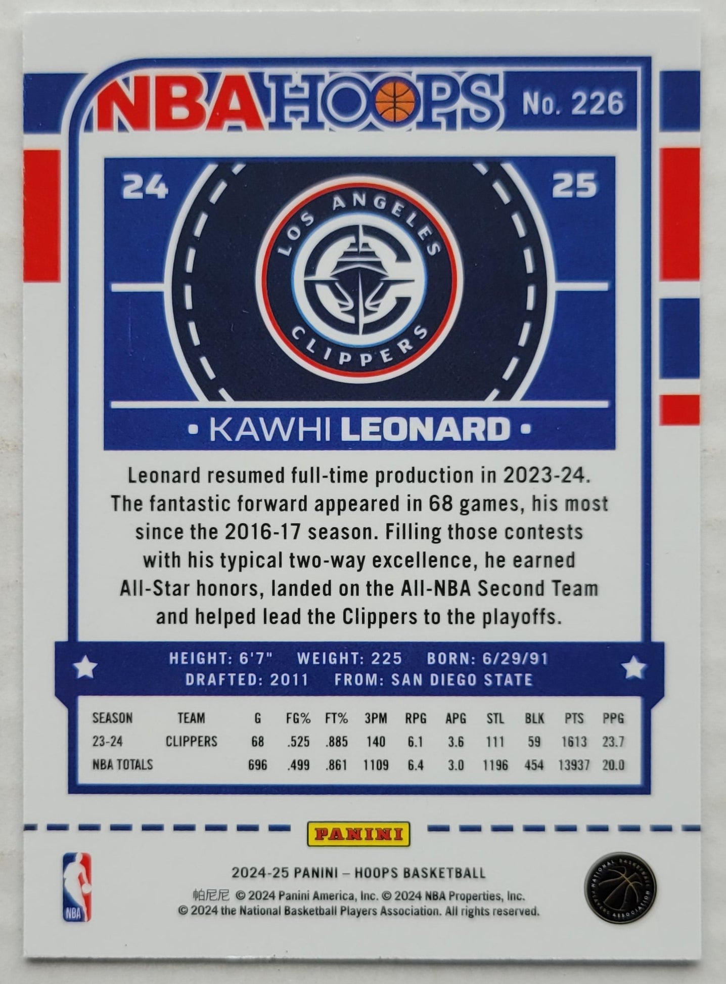 Kawhi Leonard - 2024-25 Hoops Premium #226