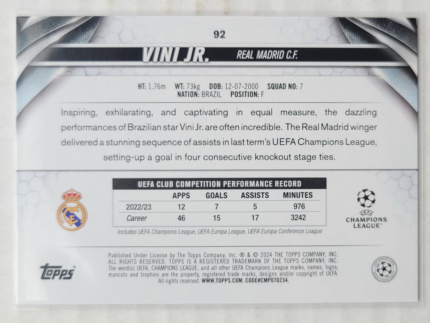 Vini Jr. - 2023-24 Topps UEFA Club Competitions #92