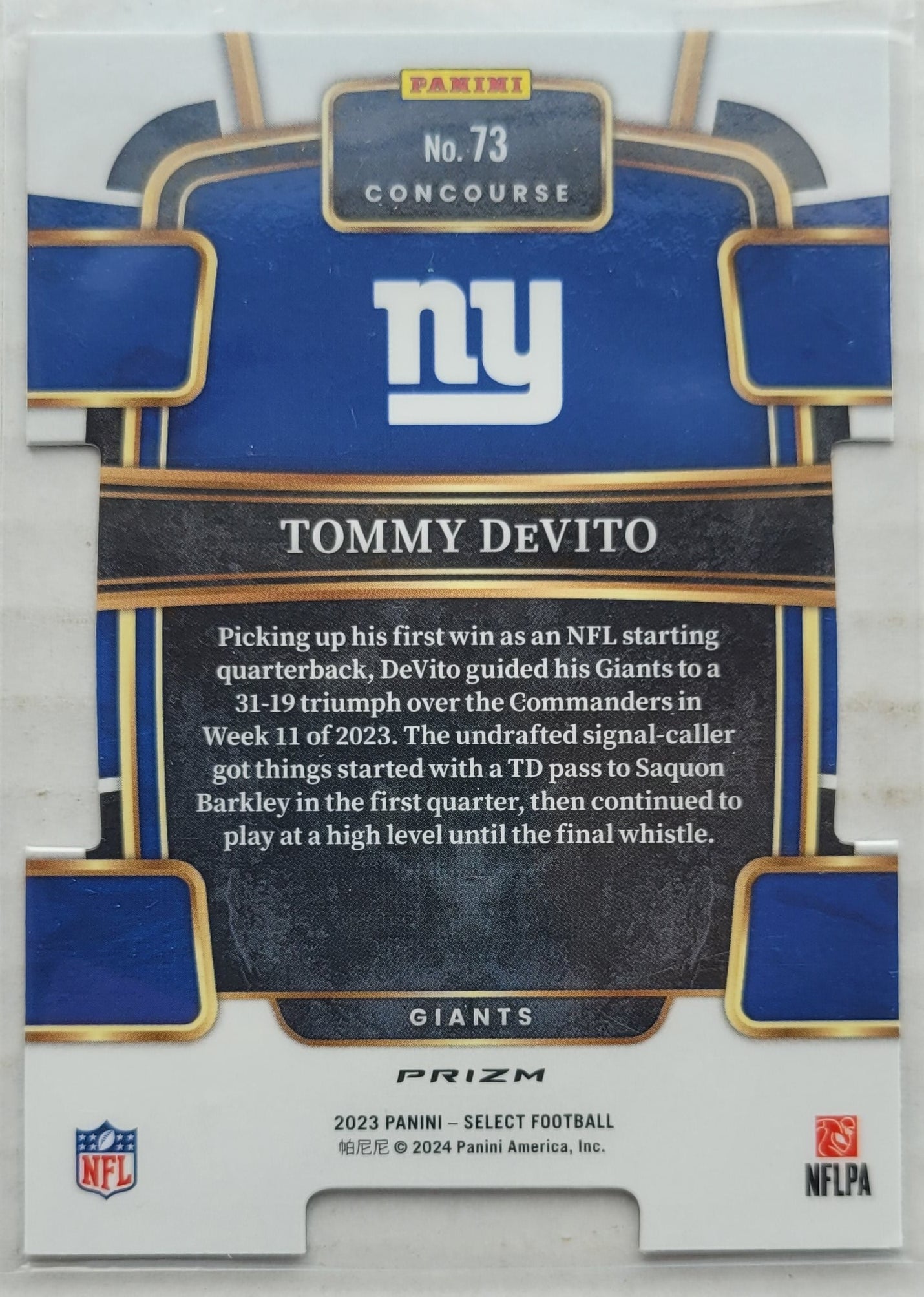 Tommy DeVito - 2023 Select Prizm Silver Die Cut #73 RC
