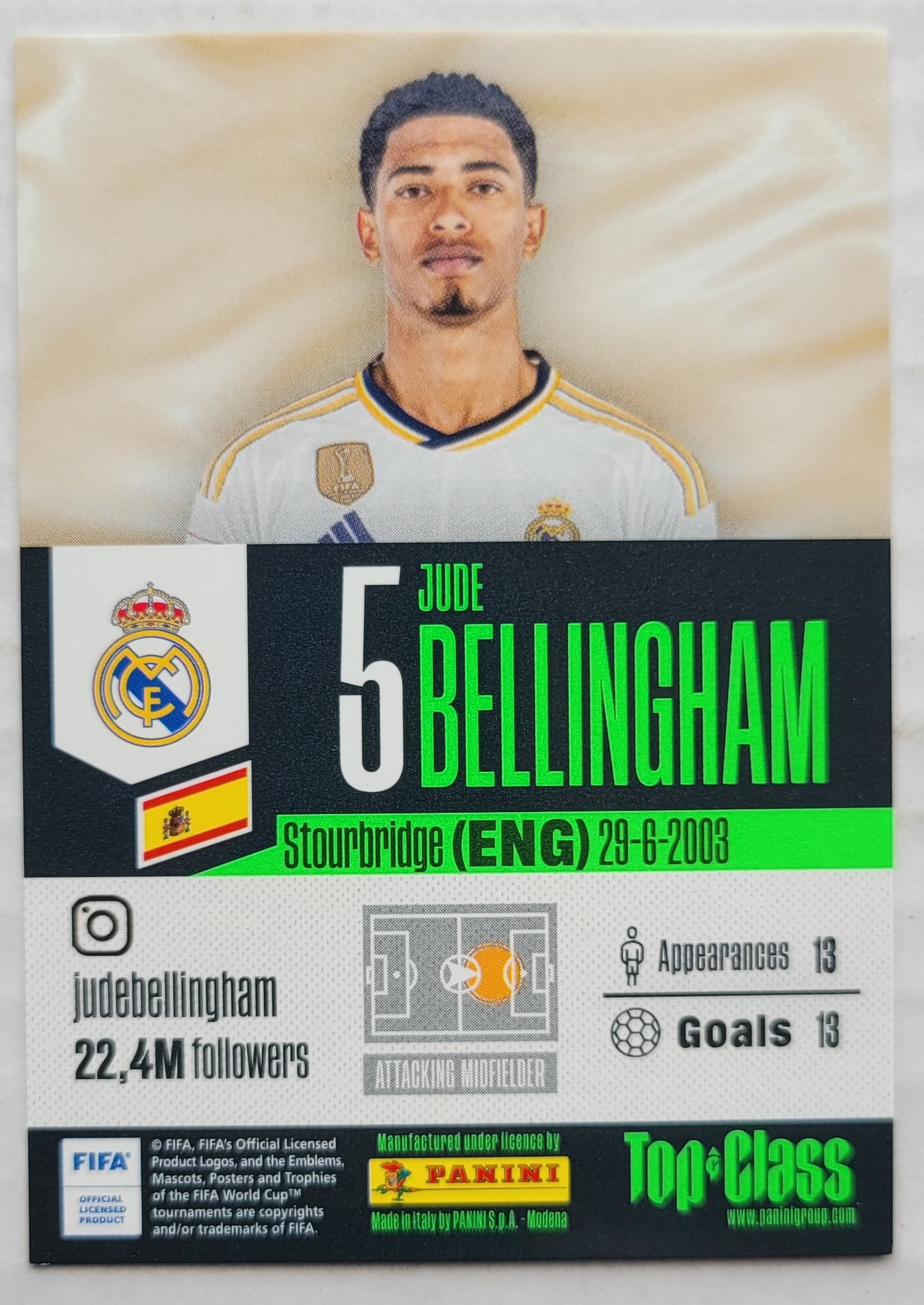 Jude Bellingham - 2023-24 Panini Top Class #205 RAINBOW MASTER
