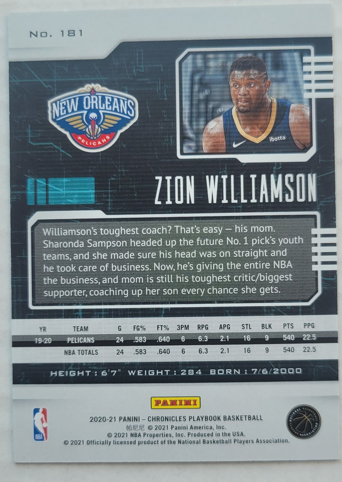 Zion Williamson - 2020-21 Panini Chronicles Blue #181 Playbook - 74/99