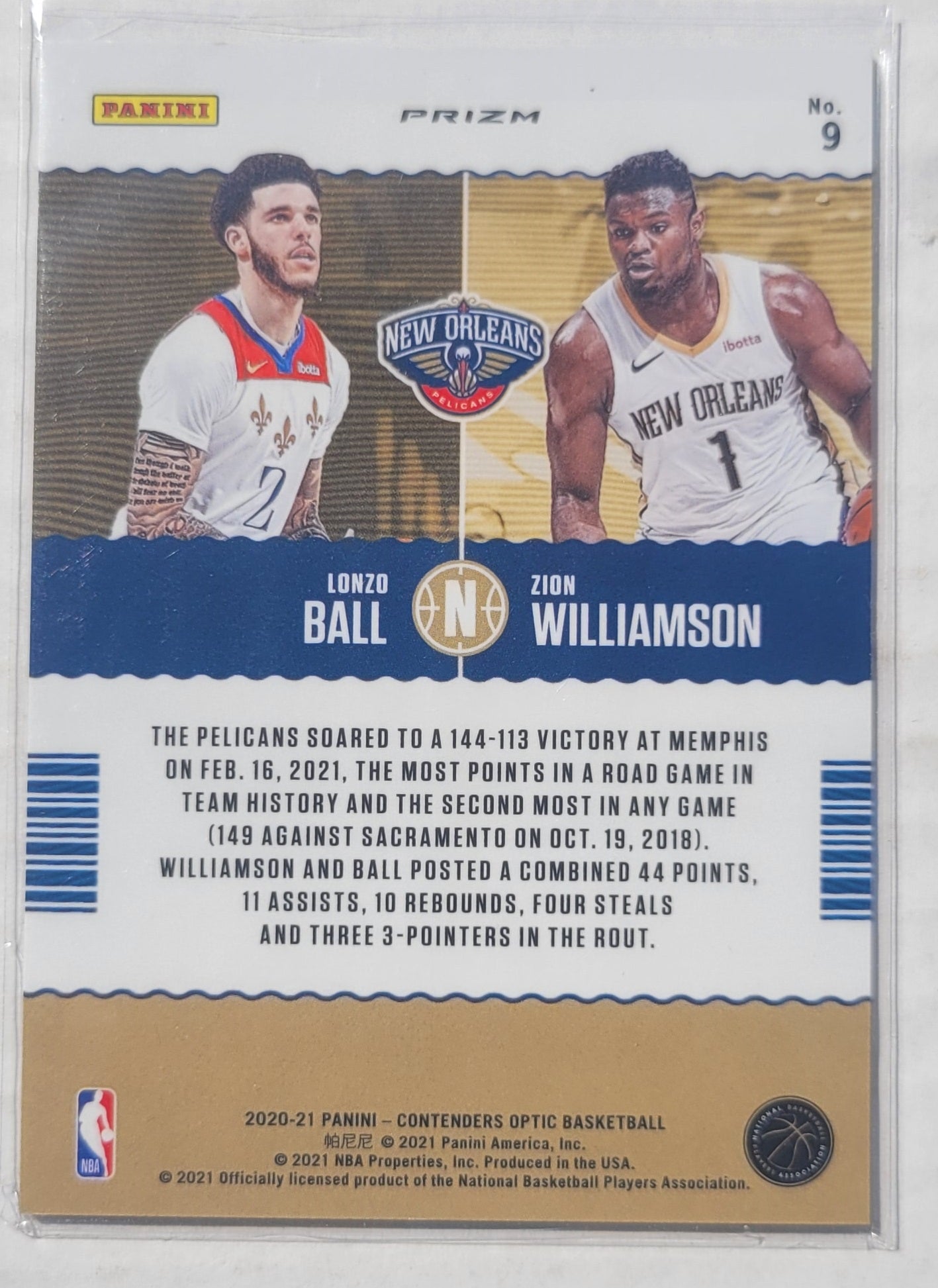 Zion Williamson / Lonzo Ball - 2020-21 Panini Contenders Optic Pick n Roll #9