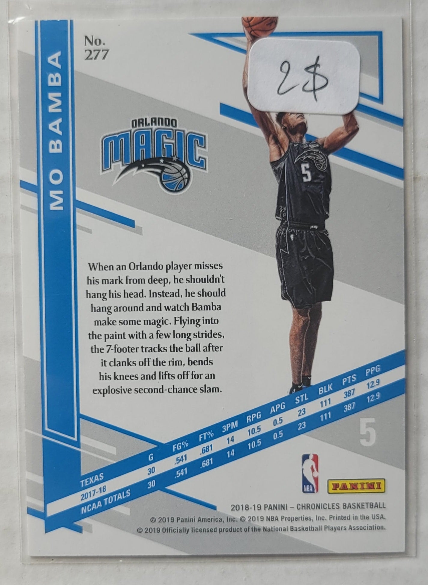 Mo Bamba - 2018-19 Panini Chronicles Blue #277 Elite RC - 10/99