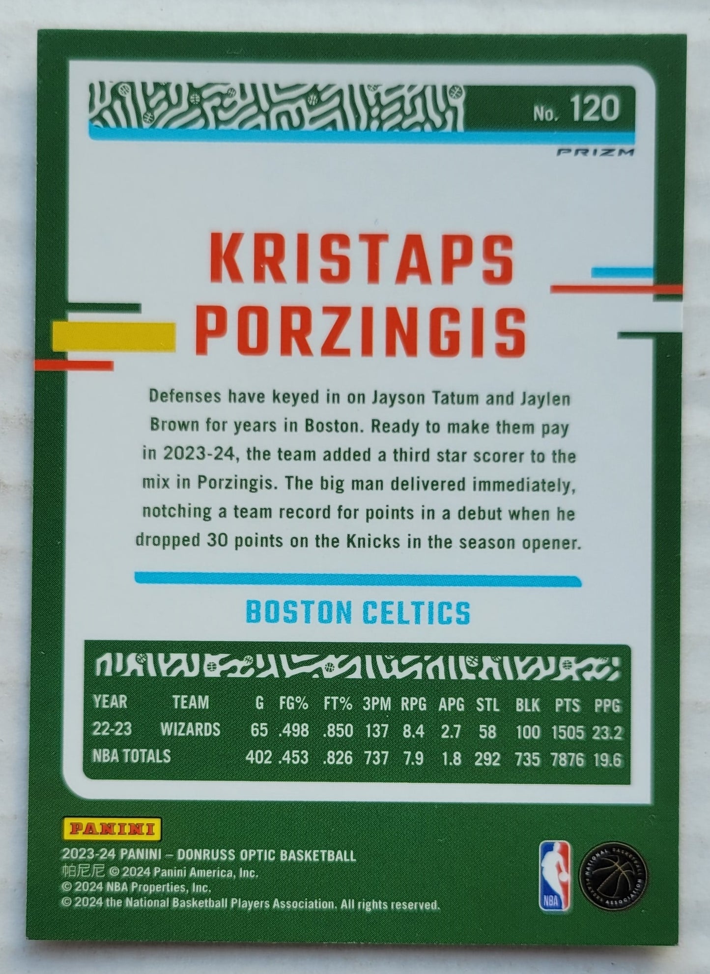 Kristaps Porzingis - 2023-24 Donruss Optic Holo #120