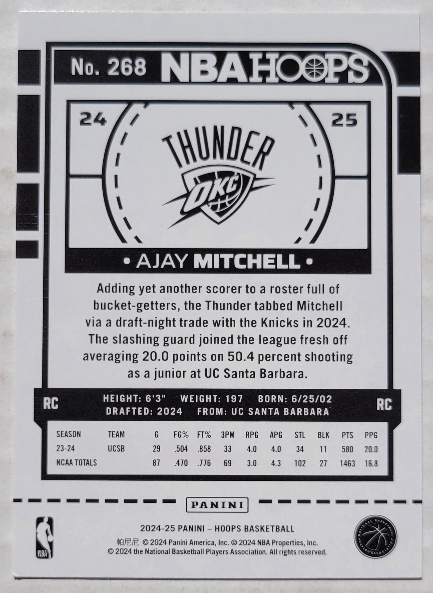 Ajay Mitchell - 2024-25 Hoops Winter #268 RC