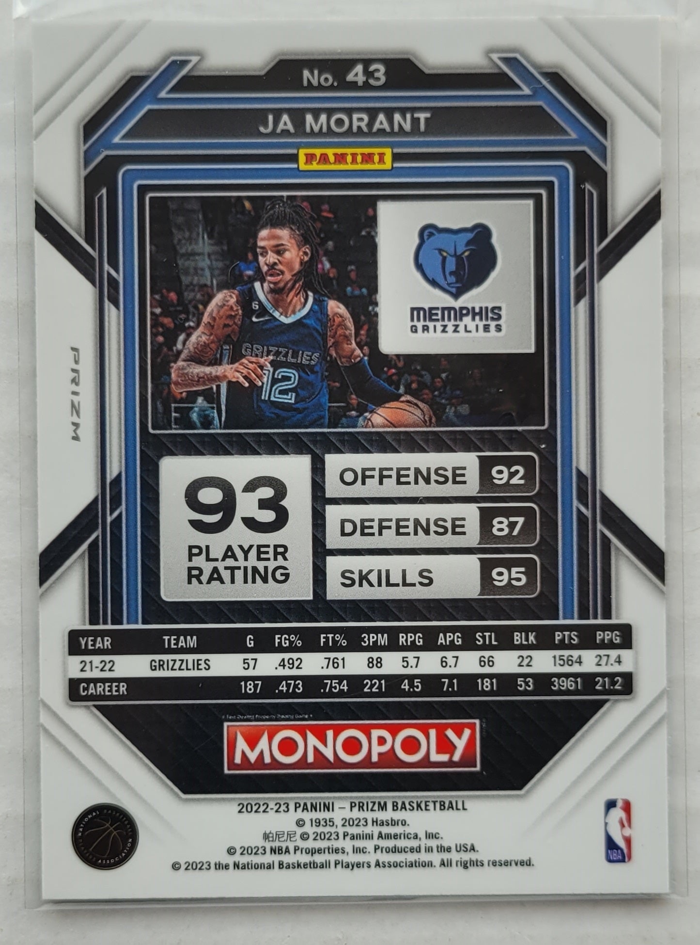 Ja Morant - 2022-23 Panini Prizm Monopoly Silver #43