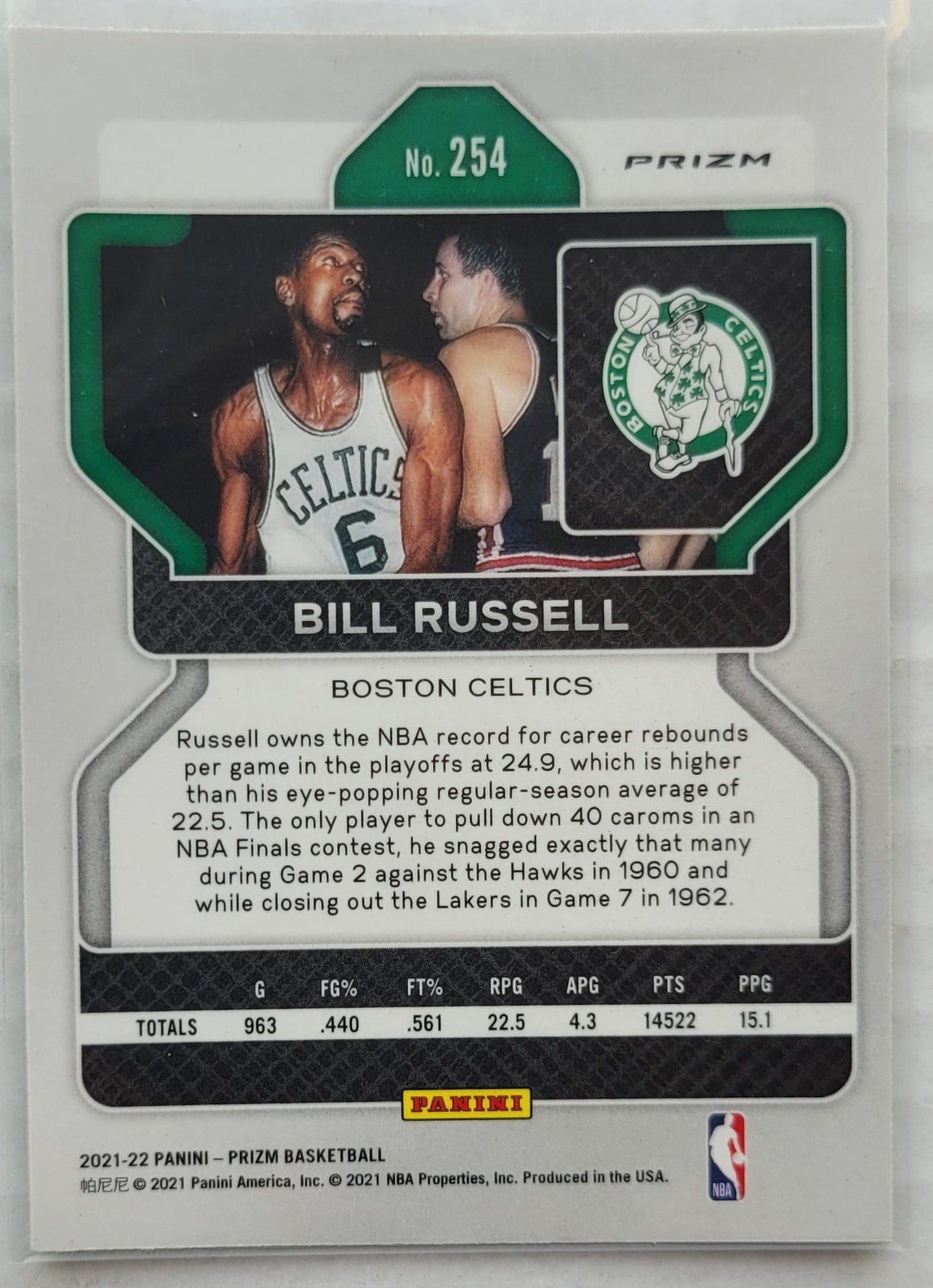 Bill Russell - 2021-22 Panini Prizm Prizms Green #254