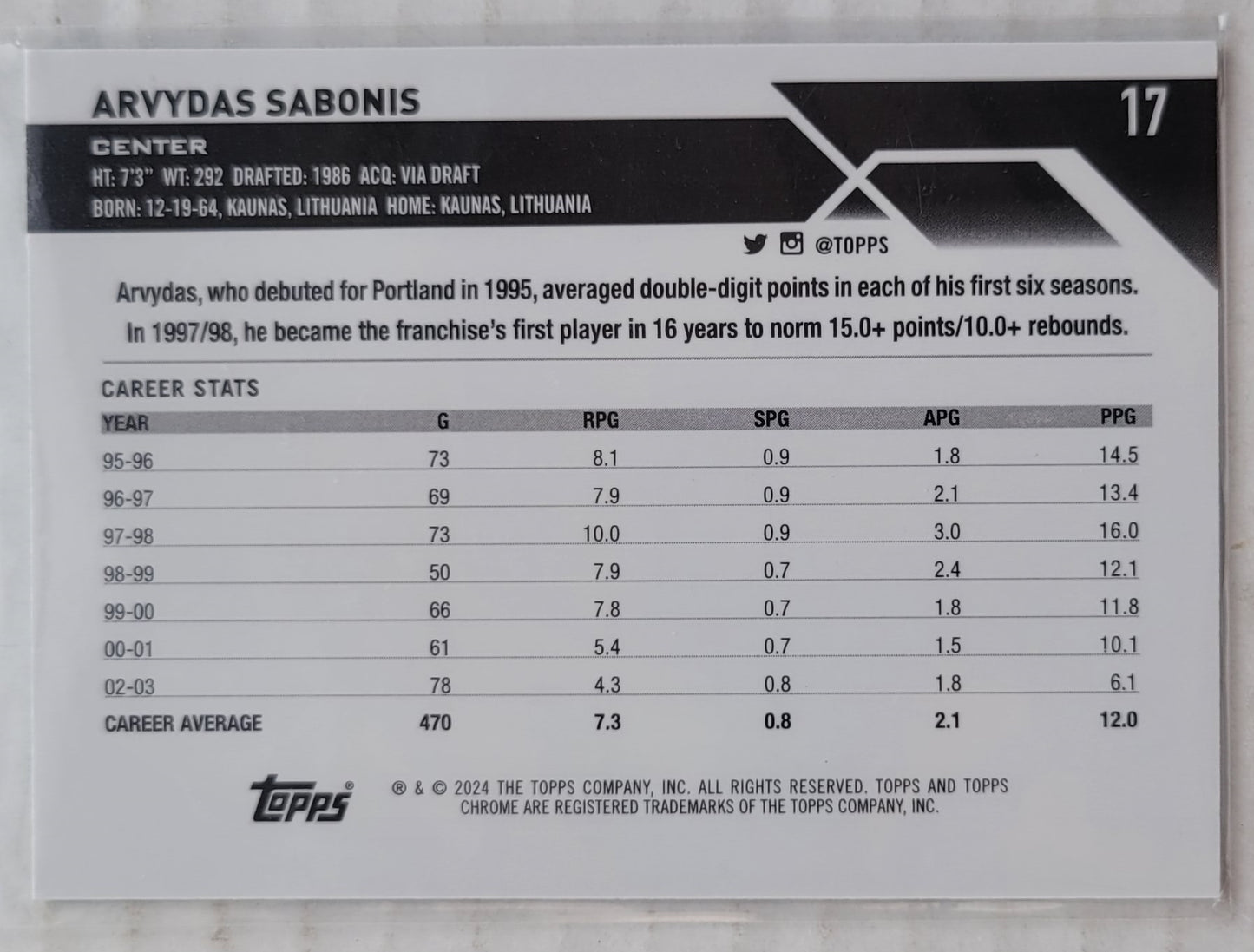 Arvydas Sabonis - 2023-24 Topps Chrome Green Topps Refractors #17