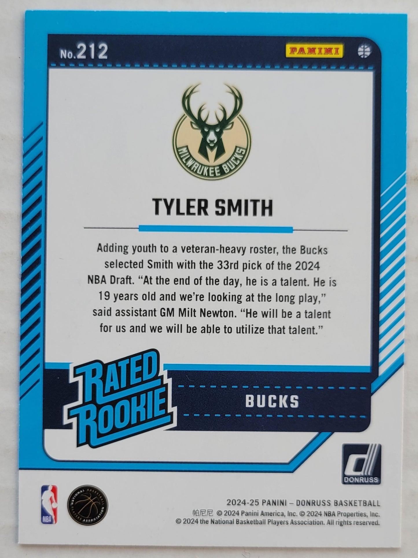 Tyler Smith - 2024-25 Donruss Holo Green Laser #212 RR RC