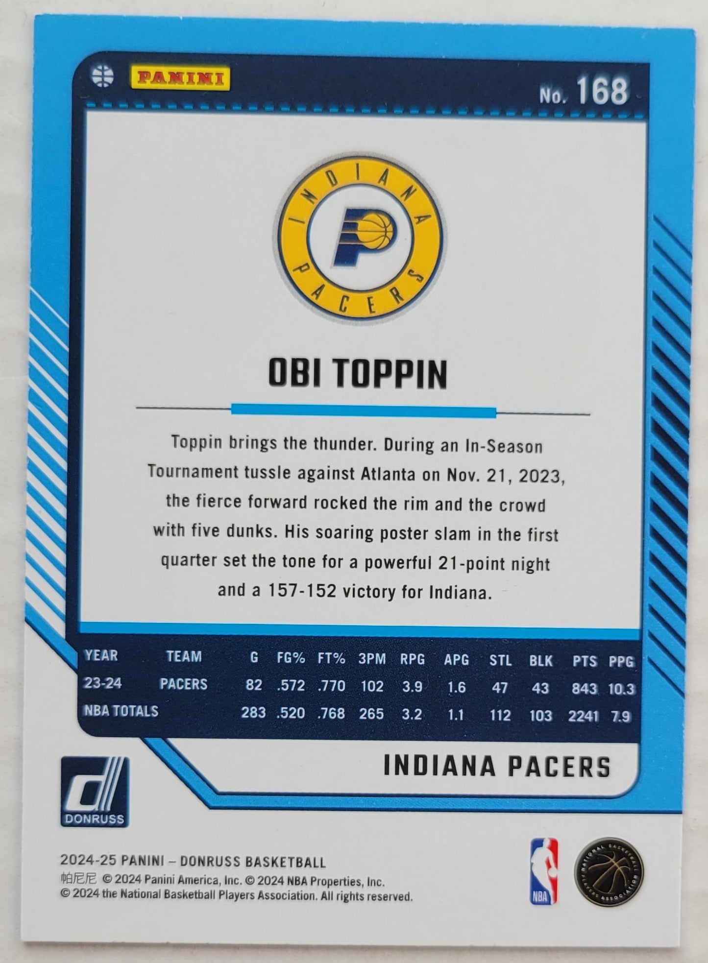 Obi Toppin - 2024-25 Donruss Holo Green Laser #168