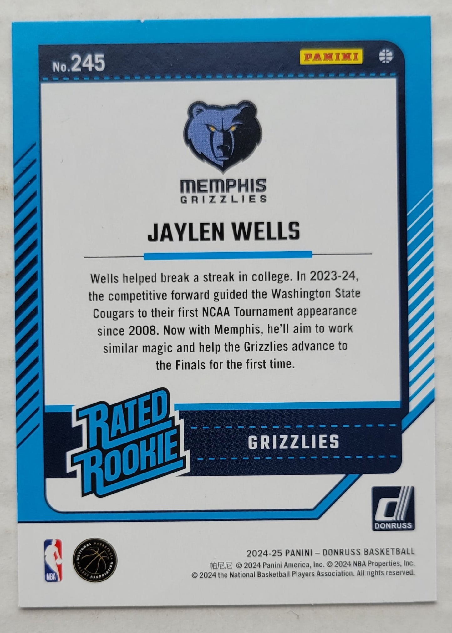 Jaylen Wells - 2024-25 Donruss #245 RR RC