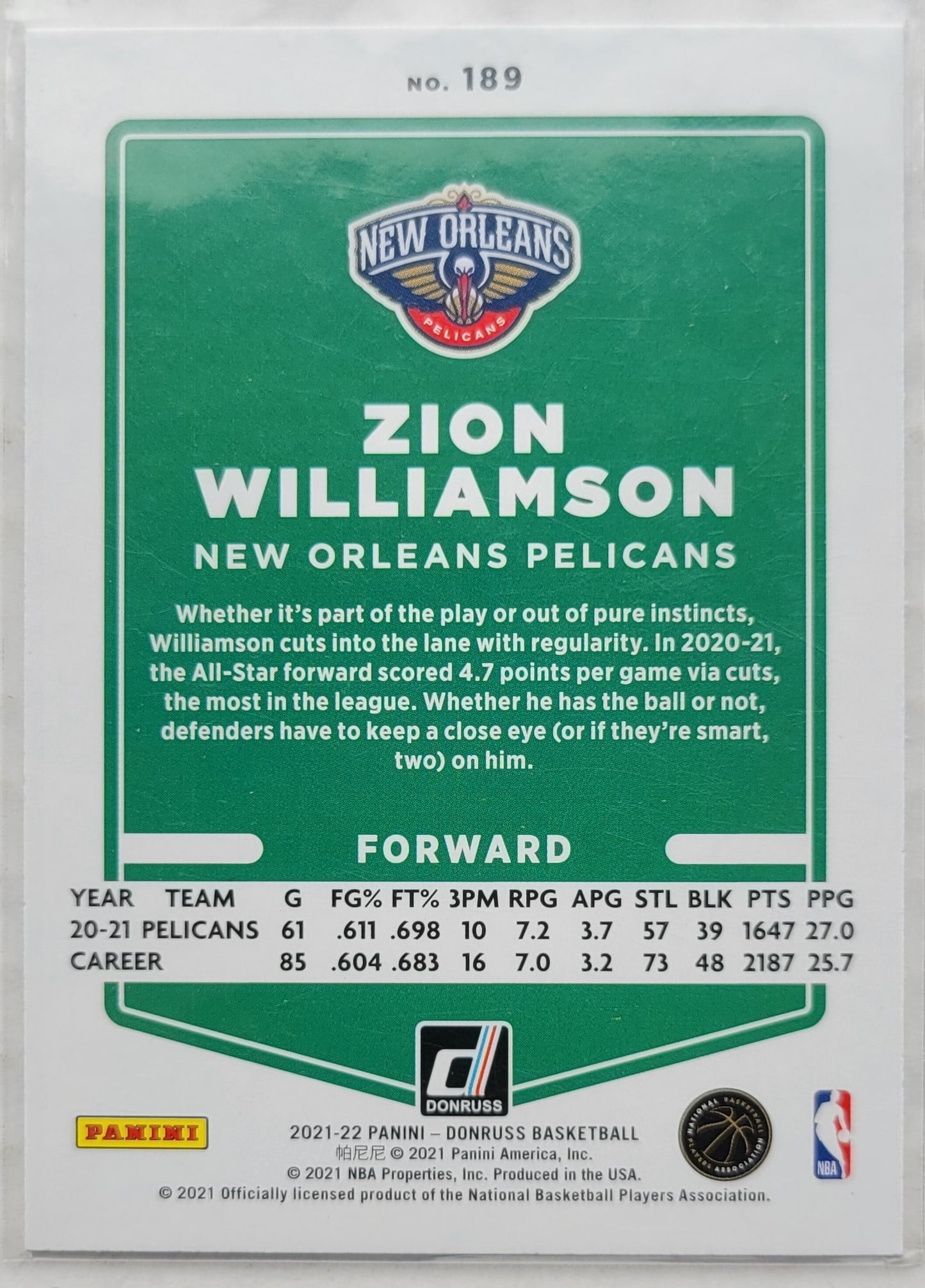 Zion Williamson - 2021-22 Donruss Holo Pink Laser #189