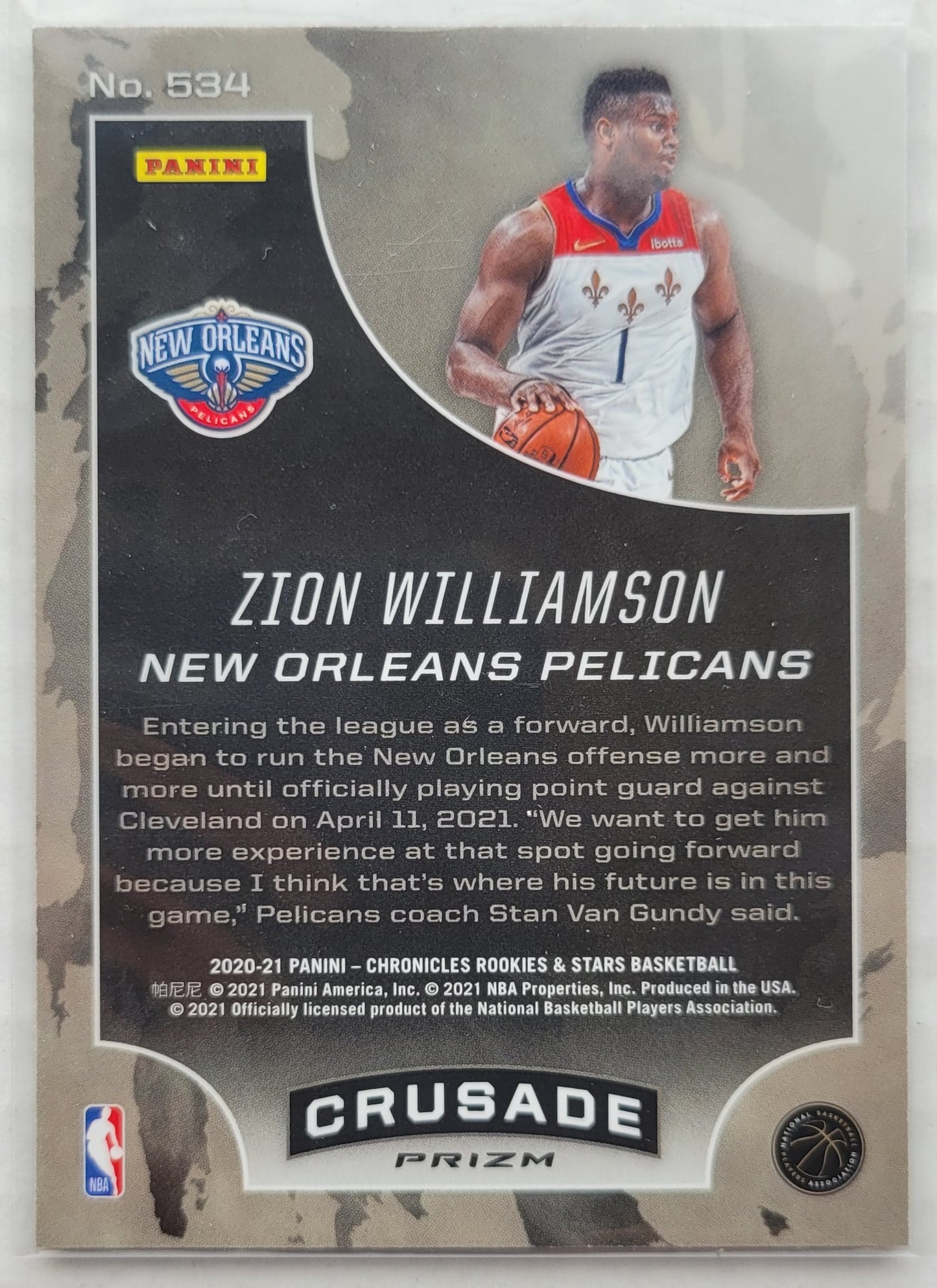 Zion Williamson - 2020-21 Panini Chronicles Silver #534 Crusade