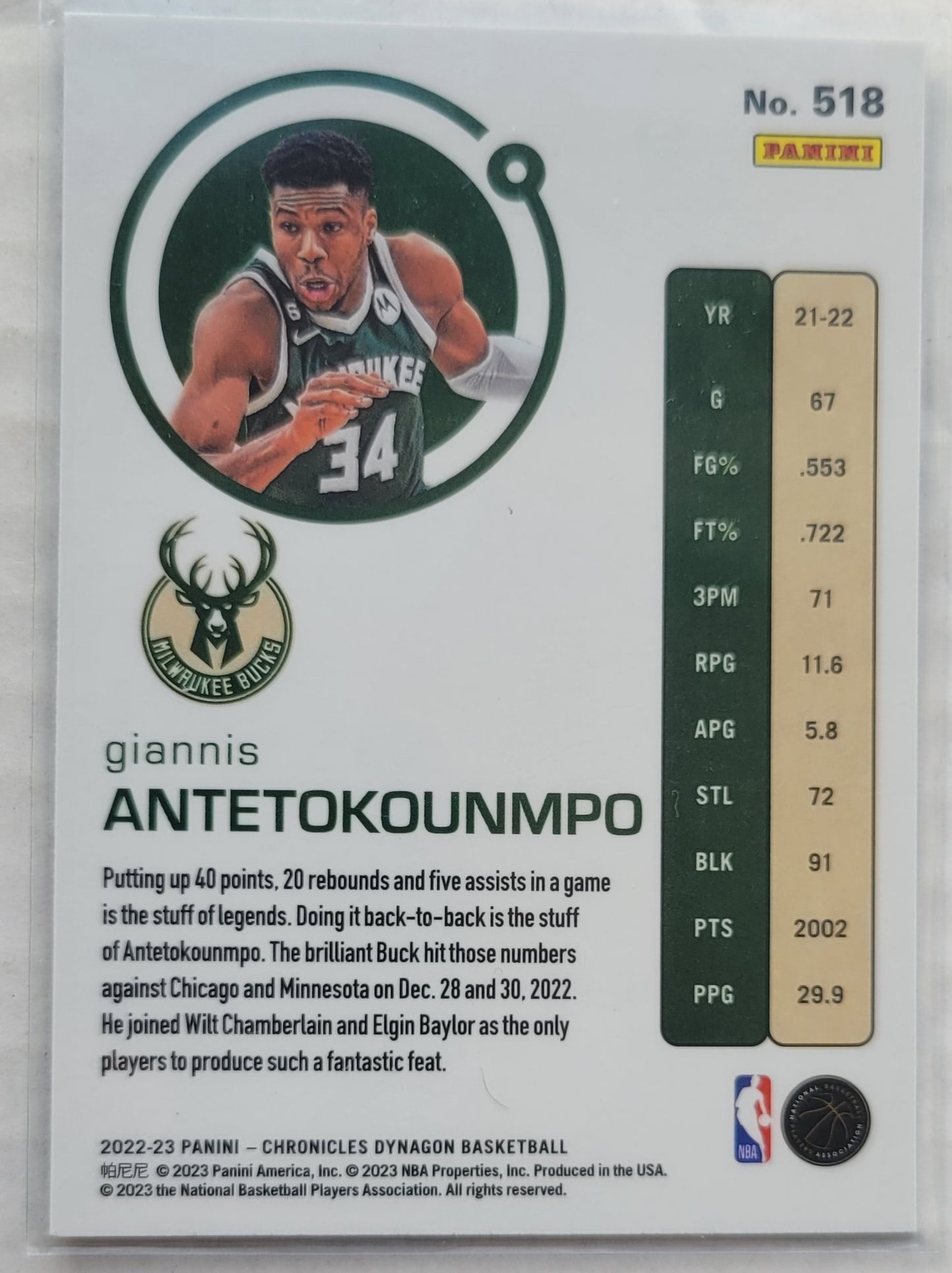 Giannis Antetokounmpo - 2022-23 Panini Chronicles #518 Dynagon
