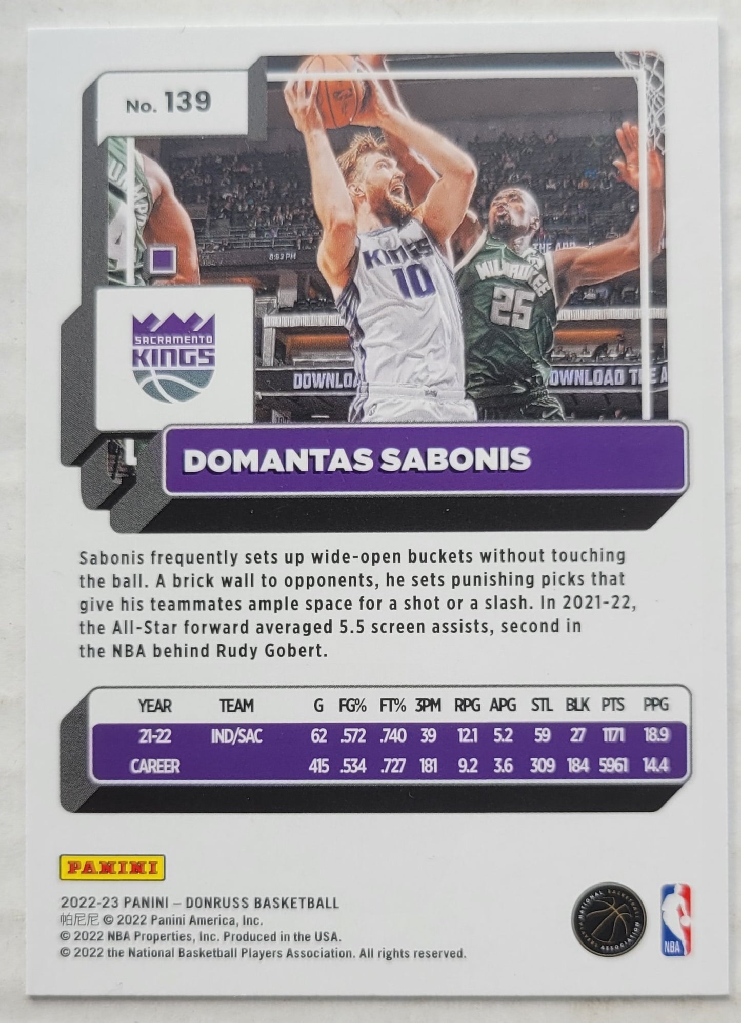 Domantas Sabonis - 2022-23 Donruss Holo Green Laser #139