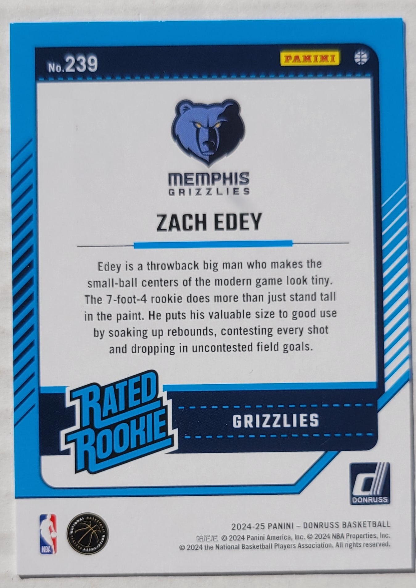 Zach Edey - 2024-25 Donruss #239 RR RC