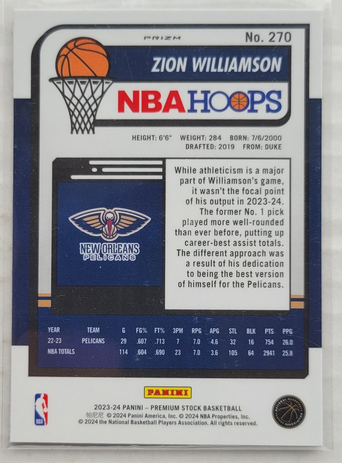 Zion Williamson  2023-24 Hoops Premium Stock Ice Prizm #270