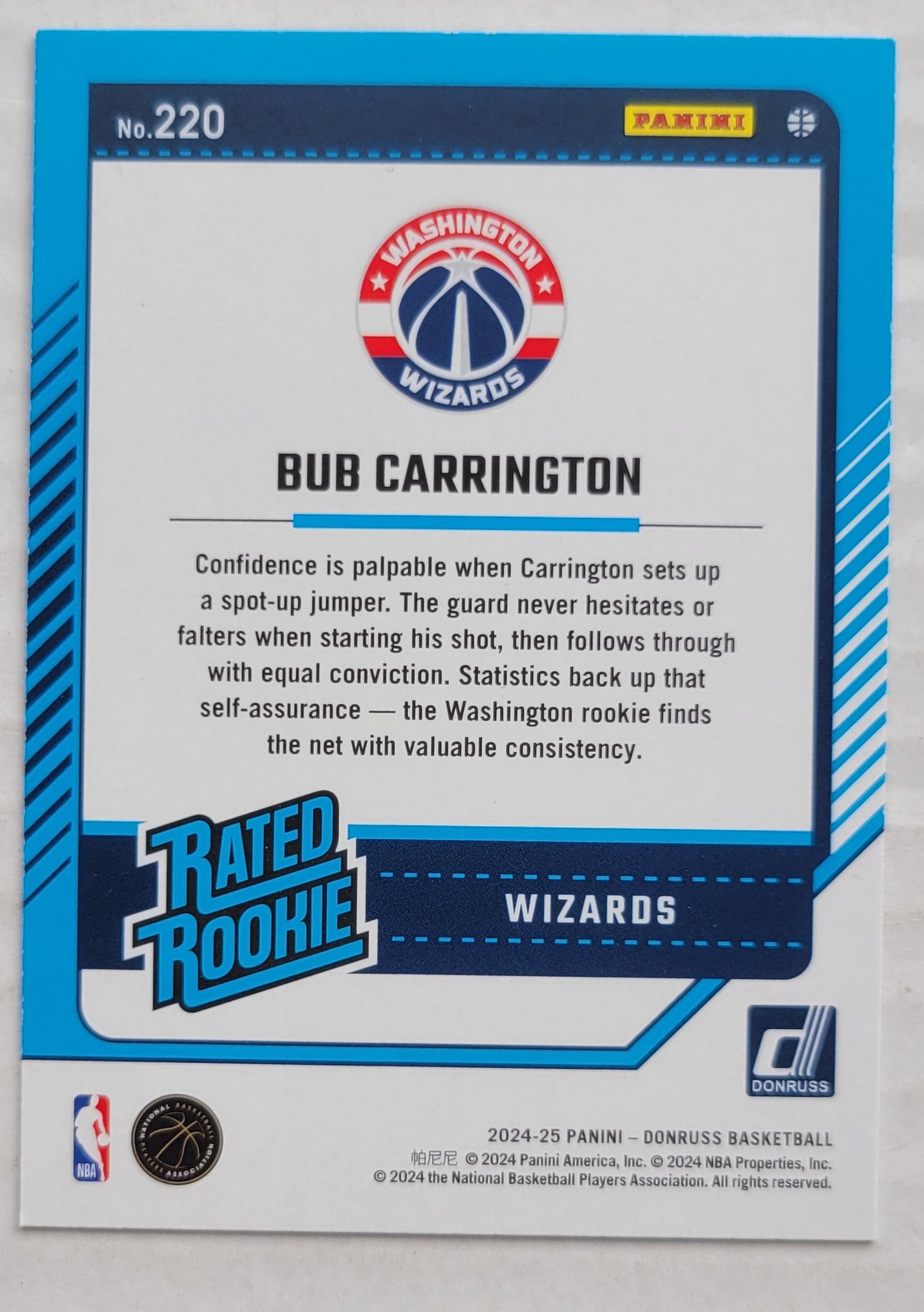 Bub Carrington - 2024-25 Donruss Holo Green Laser #220 RR RC