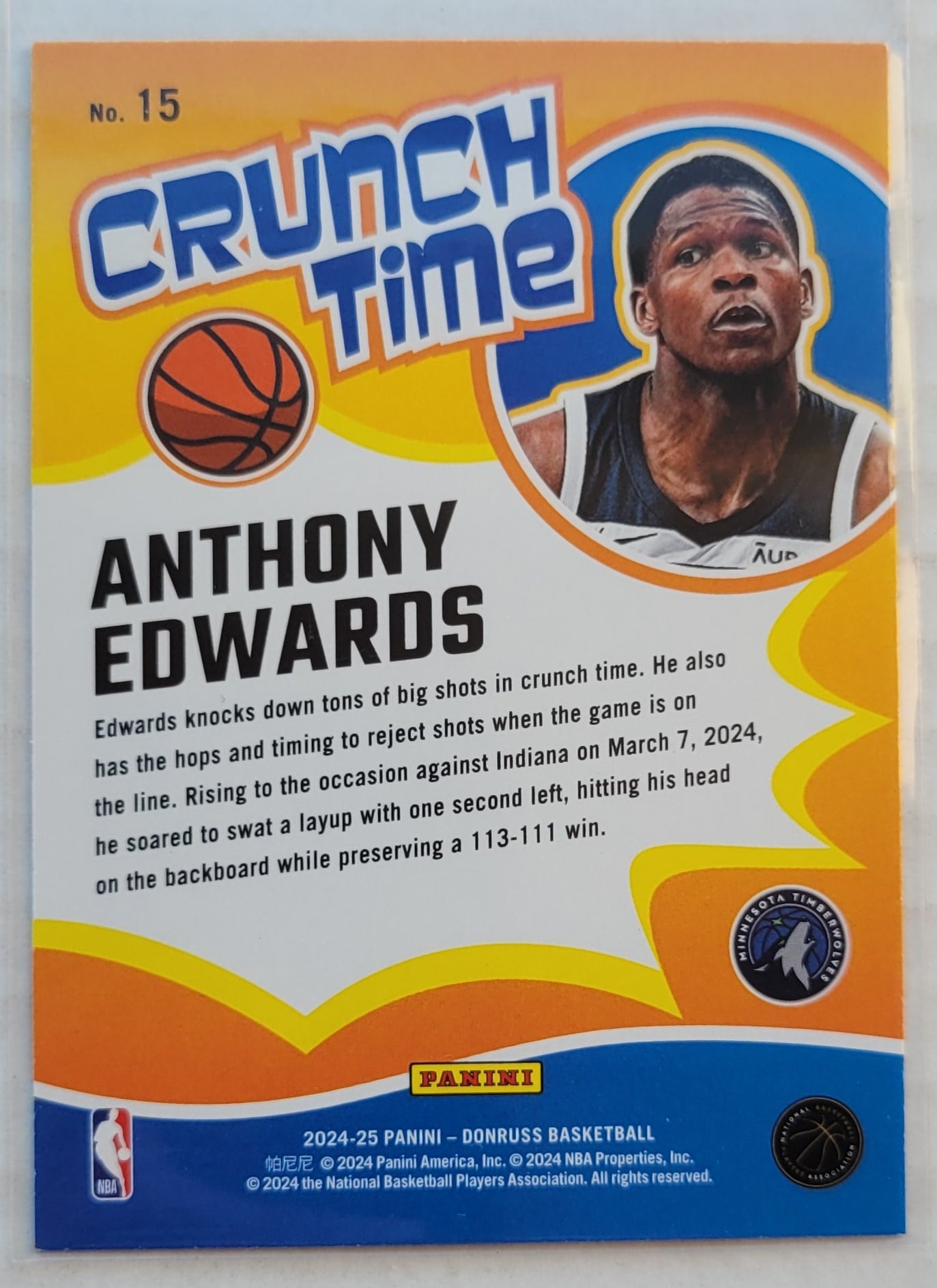 Anthony Edwards - 2024-25 Donruss Crunch Time #15