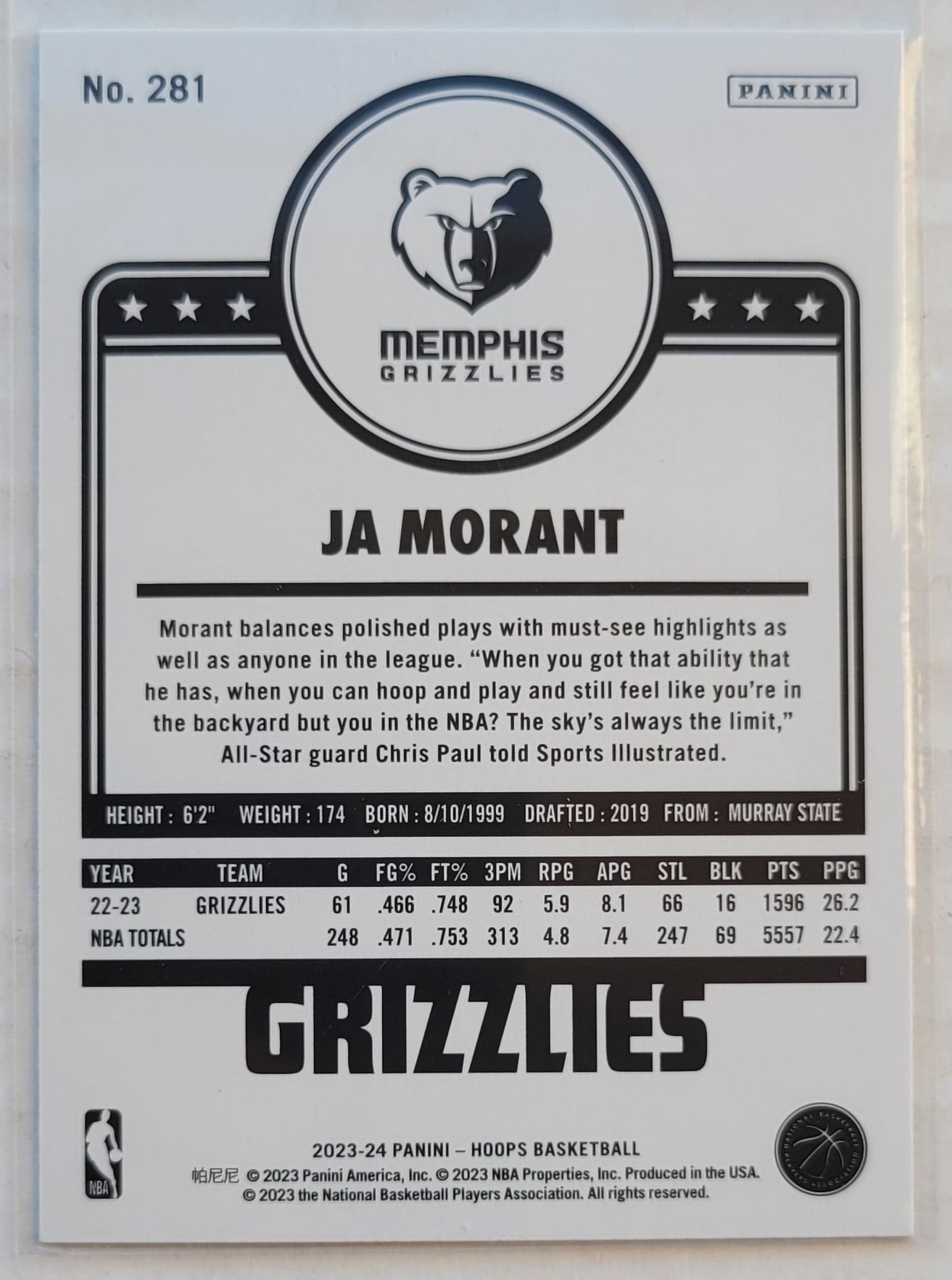 Ja Morant - 2023-24 Hoops Yellow #281