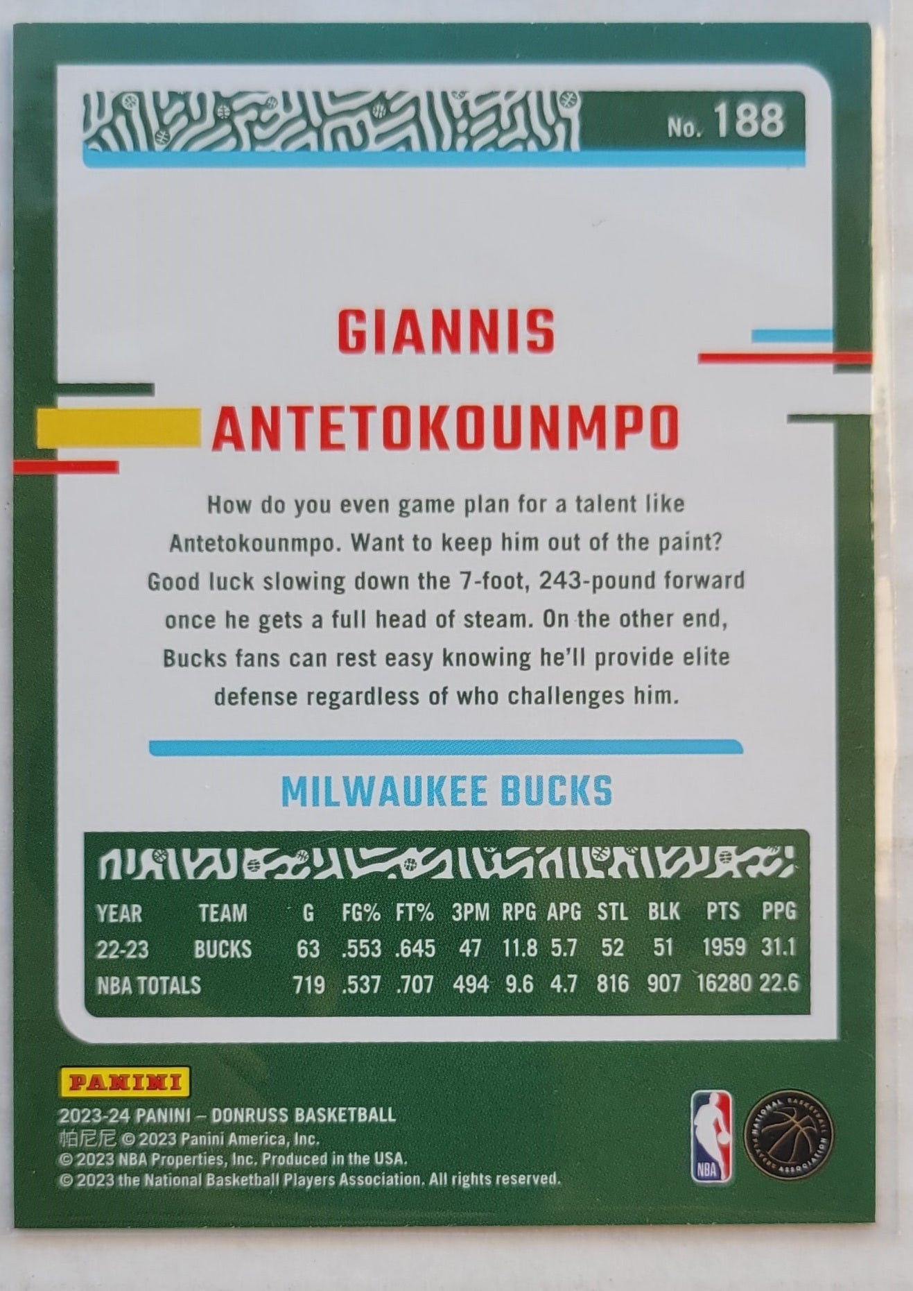 Giannis Antetokounmpo - 2023-24 Donruss Yellow Flood #188