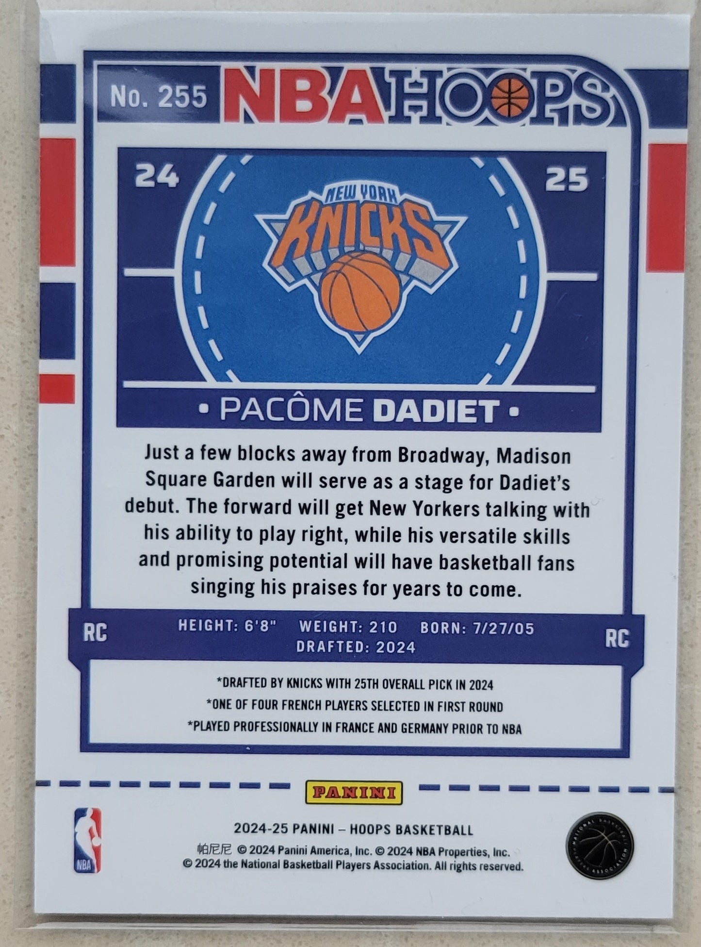 Pacome Dadiet - 2024-25 Hoops Premium #255 RC
