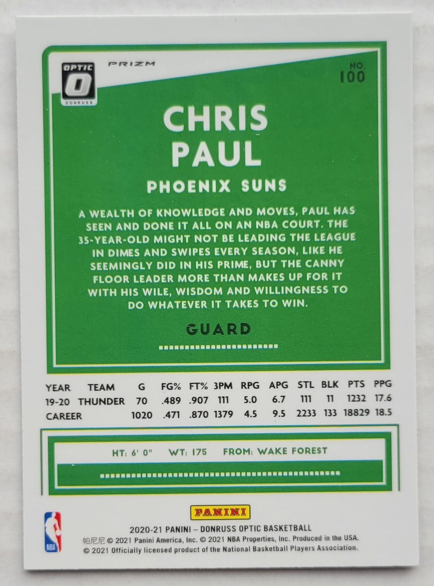 Chris Paul - 2020-21 Donruss Optic Purple #100