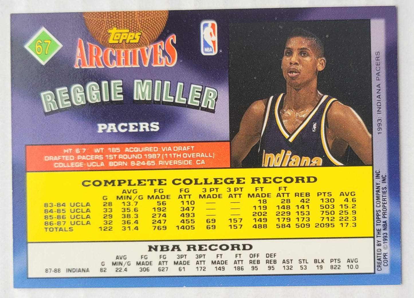 Reggie Miller - 1992-93 Topps Archives #67