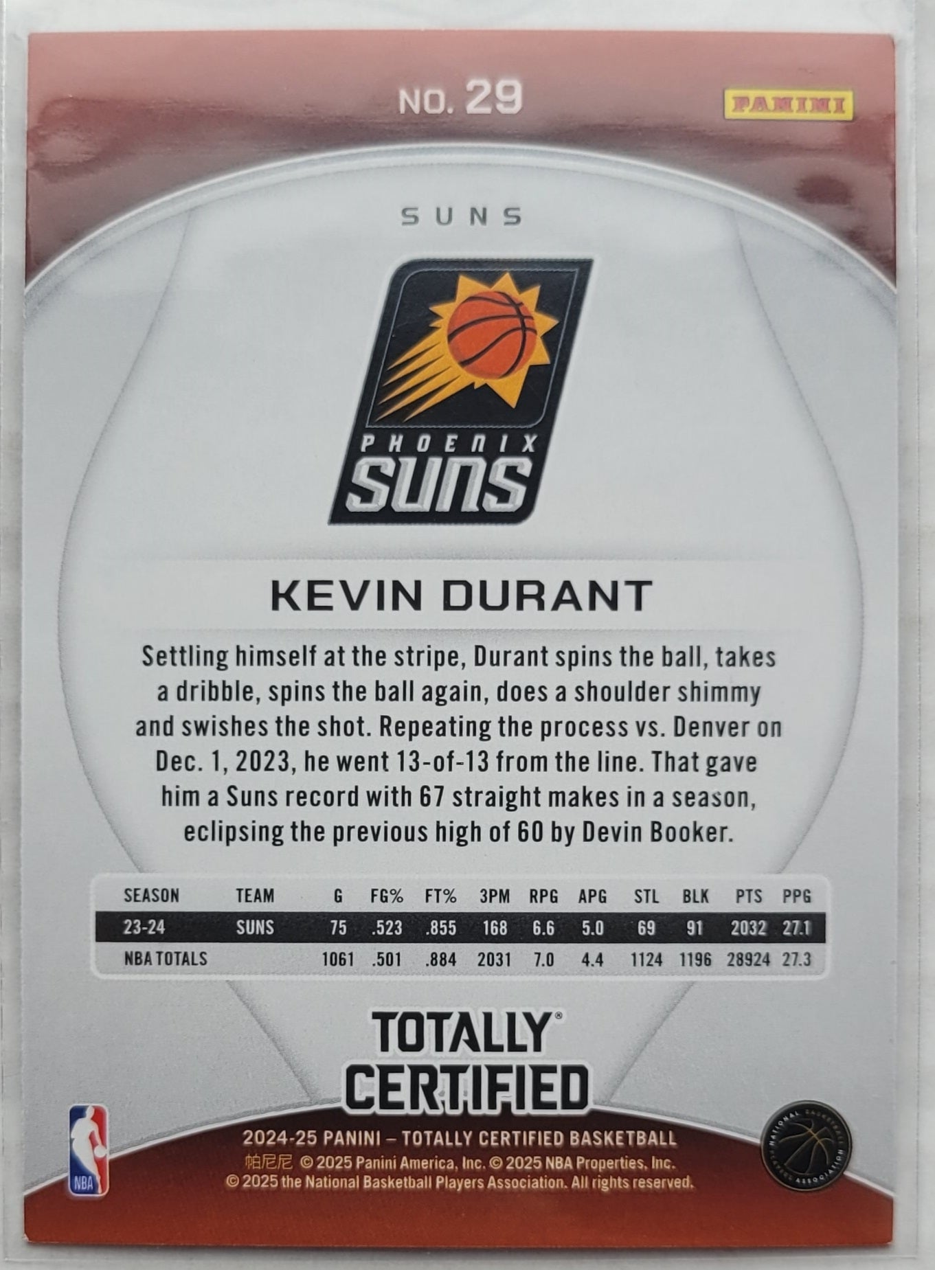 Kevin Durant - 2024-25 Totally Certified Mirror Maroon #29
