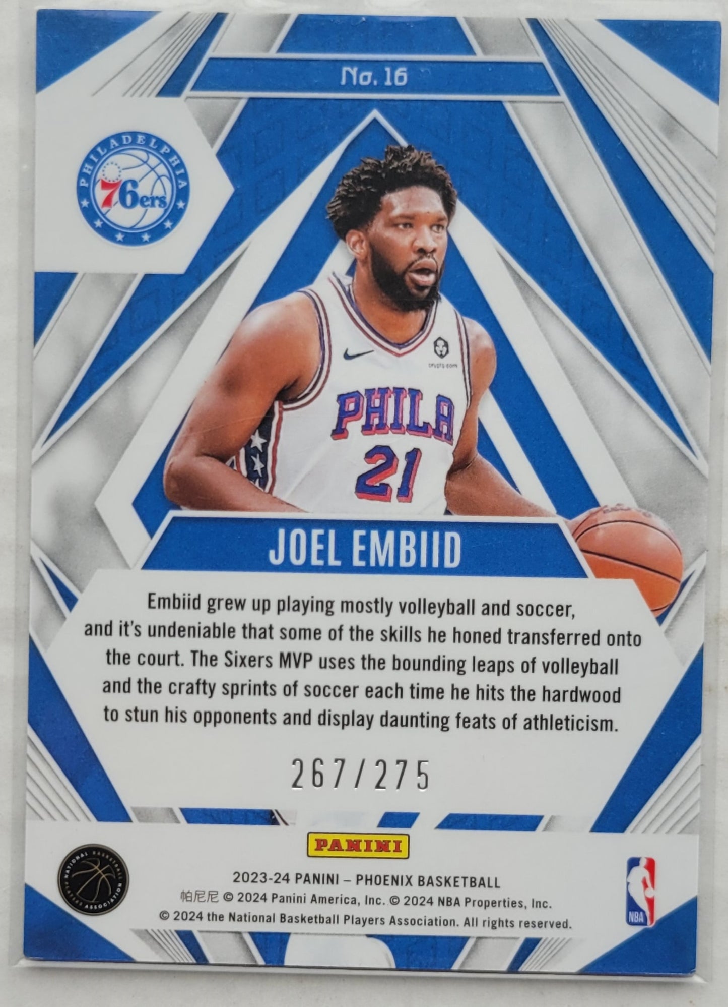 Joel Embiid - 2023-24 Panini Phoenix Paragon Phoenix Blue Lazer #16 - 267/275