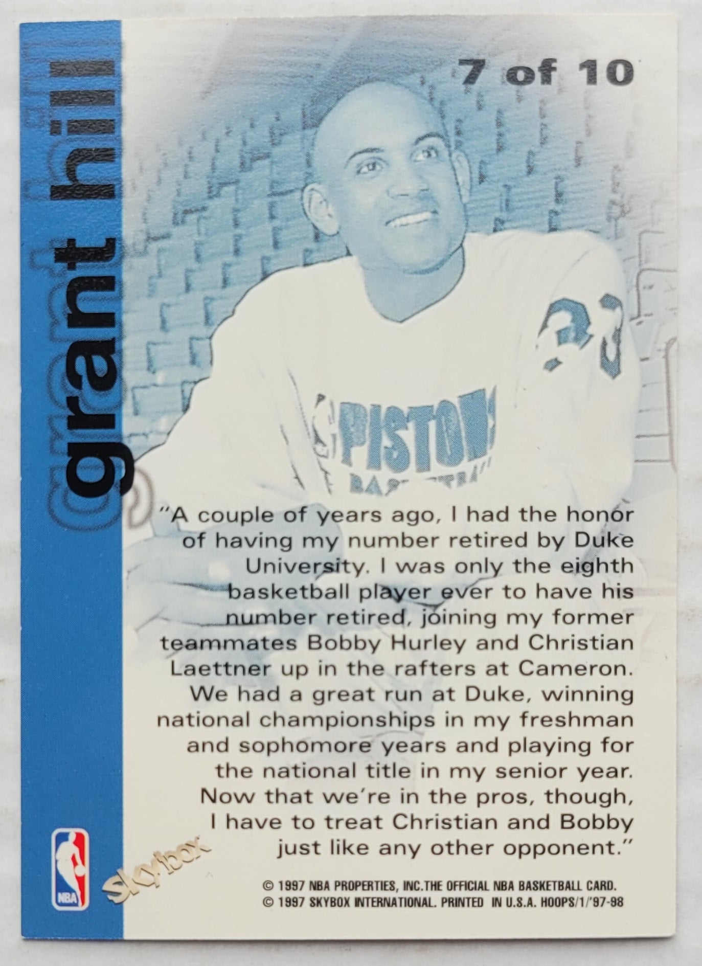 Grant Hill - 1997-98 Hoops Chill with Hill #7 In the rafters at Cameron